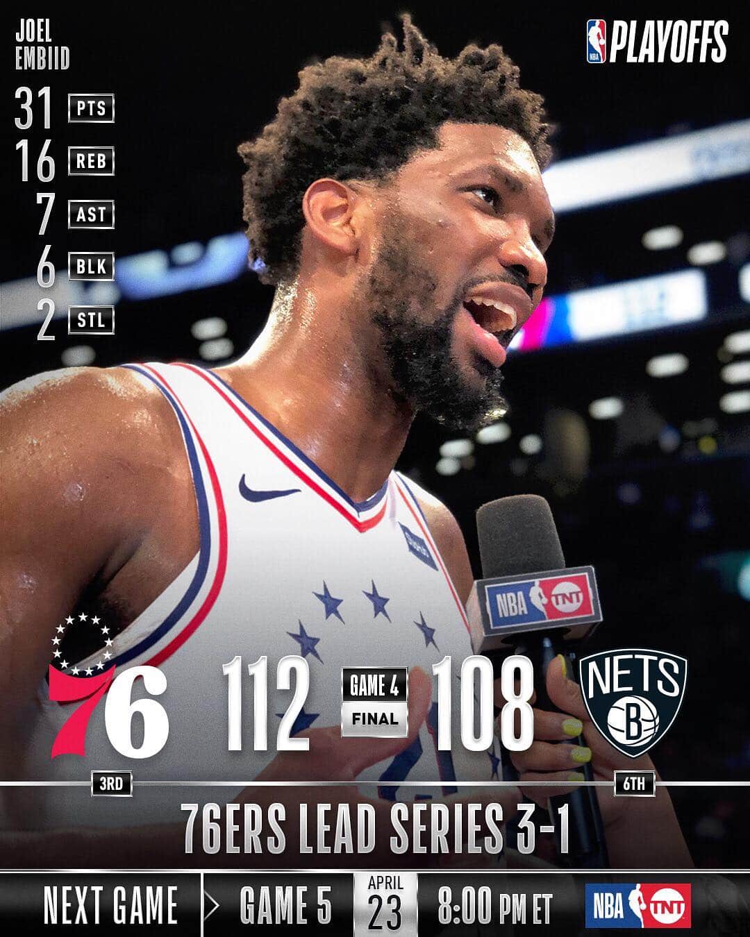 NBAさんのインスタグラム写真 - (NBAInstagram)「The @sixers take 3-1 series lead over the @brooklynnets with 112-108 victory in Brooklyn! #NBAPlayoffs」4月21日 7時02分 - nba