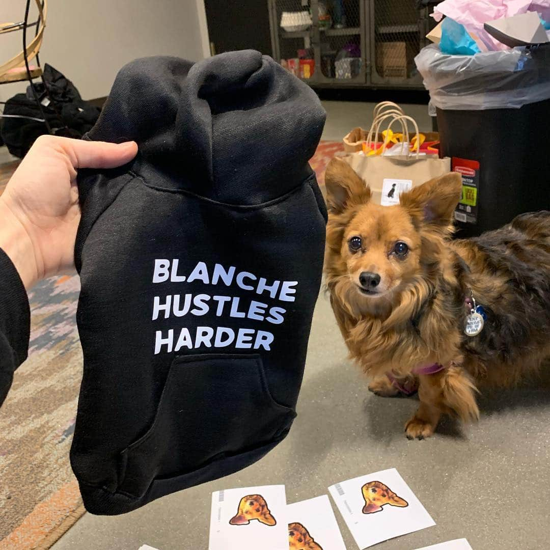 イリザ・シュレシンガーさんのインスタグラム写真 - (イリザ・シュレシンガーInstagram)「Thanks for the gear @20monroelive - Blanche’s body was a little to plump for the Blanche Hustles Harder hoodie but the sentiment was not lost! Thank you for a beautiful night!」4月21日 20時08分 - ilizas