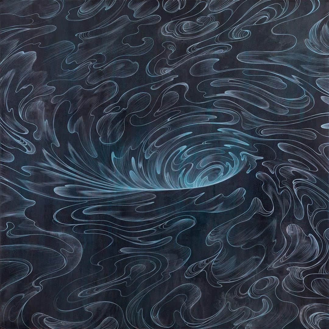 ジェームス・ジーンさんのインスタグラム写真 - (ジェームス・ジーンInstagram)「🌀Whirlpool - Black Water North. Acrylic on Three Canvases, 120” x 360”, 2019.⠀ ⠀ @lottemuseum⠀ ⠀ The spiral is an intuitive symbol used throughout history to reveal a path to self-realization and transformation. It is also a weird flex from the Night King as he slowly makes his way down to Winterfell, collaging children into death spirals. From spiral galaxies to the vortexes in our DNA, the flow of energy traces a familiar path within the self and radiates outward into the sublime. Carl Jung described the path to individuation as a spiral progression, as we attempt to harness the power of the coiled Kundalini serpent at the root of our butts to achieve an awakening of the consciousness. At the core of all of my work is an attempt to contain a cyclone of energy in the composition. I’m constantly trying to direct and manipulate the energy of the drawing by balancing all of the elements through editing, erasing, and redrawing, but the whirlpool of activity has an unstoppable pull. Even though I try to temper and shape the energy in the work, it overwhelms any conscious direction and takes me down a spiraling path into the black waters of oblivion. I am constantly being pulled under the waters of my own creation, unable to swim freely, grasping at the Shape of Water.」4月21日 12時46分 - jamesjeanart