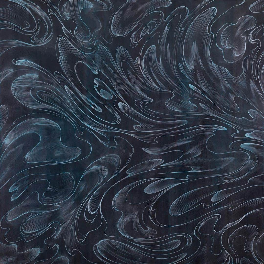 ジェームス・ジーンさんのインスタグラム写真 - (ジェームス・ジーンInstagram)「🌀Whirlpool - Black Water North. Acrylic on Three Canvases, 120” x 360”, 2019.⠀ ⠀ @lottemuseum⠀ ⠀ The spiral is an intuitive symbol used throughout history to reveal a path to self-realization and transformation. It is also a weird flex from the Night King as he slowly makes his way down to Winterfell, collaging children into death spirals. From spiral galaxies to the vortexes in our DNA, the flow of energy traces a familiar path within the self and radiates outward into the sublime. Carl Jung described the path to individuation as a spiral progression, as we attempt to harness the power of the coiled Kundalini serpent at the root of our butts to achieve an awakening of the consciousness. At the core of all of my work is an attempt to contain a cyclone of energy in the composition. I’m constantly trying to direct and manipulate the energy of the drawing by balancing all of the elements through editing, erasing, and redrawing, but the whirlpool of activity has an unstoppable pull. Even though I try to temper and shape the energy in the work, it overwhelms any conscious direction and takes me down a spiraling path into the black waters of oblivion. I am constantly being pulled under the waters of my own creation, unable to swim freely, grasping at the Shape of Water.」4月21日 12時46分 - jamesjeanart