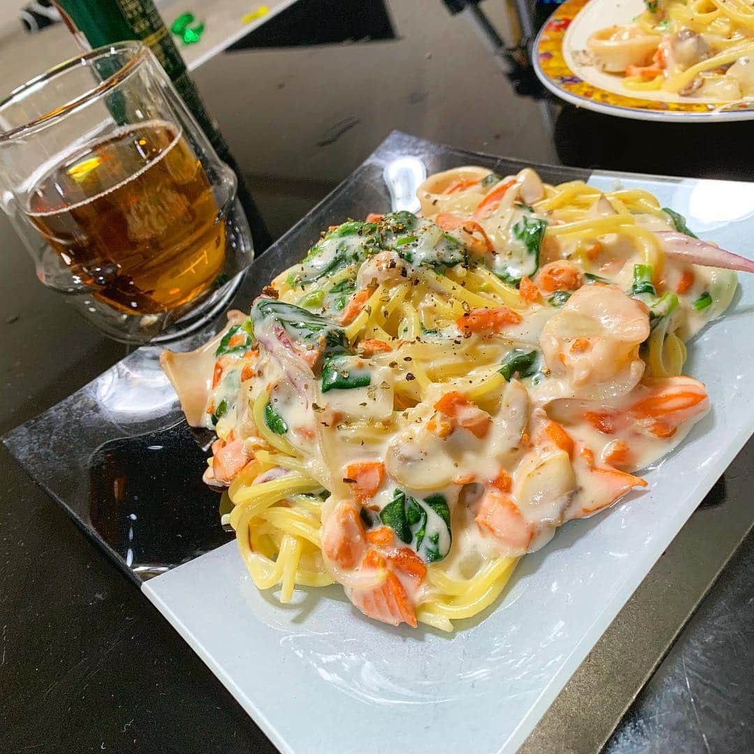 かわうちきっぺいのインスタグラム：「コノマエノヤーツ #うまいんやーで #くりーむのぽすた #しゃけ #ほうれん #かわうちきっぺい」