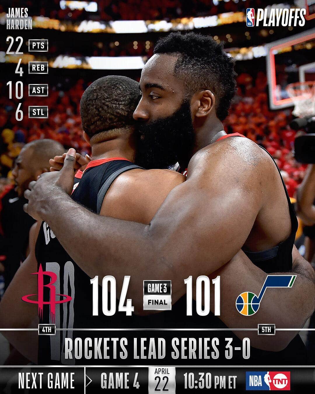 NBAさんのインスタグラム写真 - (NBAInstagram)「The @houstonrockets take 3-0 series lead over the @utahjazz with 104-101 victory in Utah! #NBAPlayoffs」4月21日 15時05分 - nba