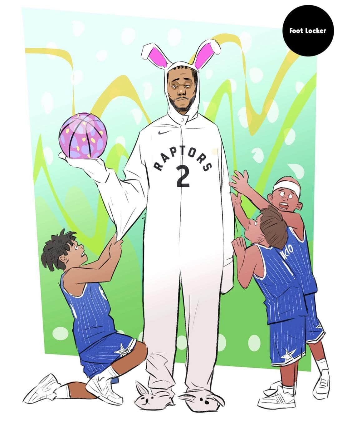 Foot Lockerさんのインスタグラム写真 - (Foot LockerInstagram)「Smile Kawhi! 😐🐰 - Do the #Raptors or #Magic get the win today? 🎨 #LockedIn by @karmoruu」4月22日 5時14分 - footlocker