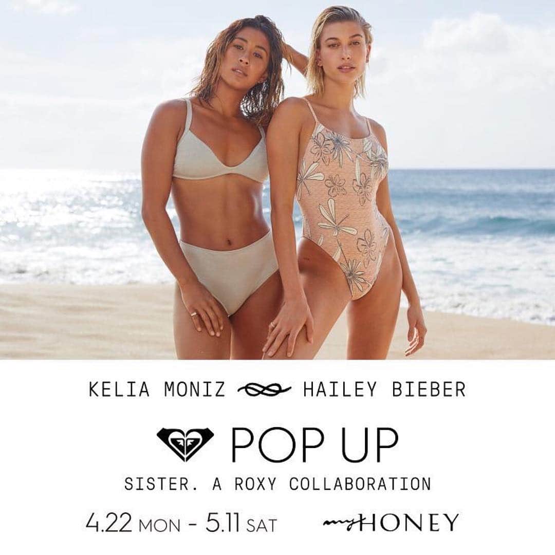 のインスタグラム：「SISTER COLLECTION  POP UP SHOP @myhoney_zaimokuza  4/22（Mon)～5/11（Sat)  限定発売していた、ヘイリー・ビーバーとケリア・モニーツのSister CollectionがMY HONEYにて期間限定で展開！ @honey_magazine  #roxy#keliamoniz#surfergirl#beach girl#surf#swimwear#水着#beach#honey_mag#myhoney_zaimokuza#kamakura#zaimokuza#材木座テラス」