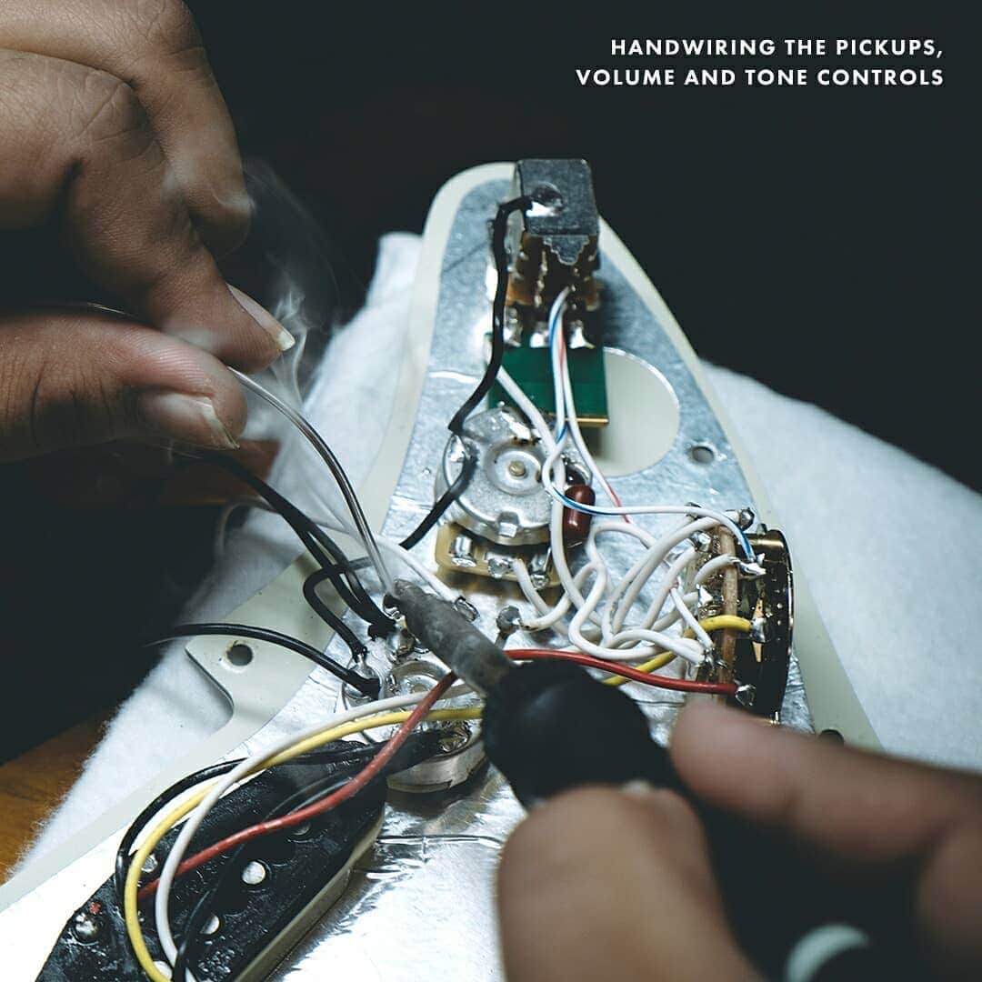 Fender Guitarさんのインスタグラム写真 - (Fender GuitarInstagram)「This week we're looking at how pickups are made, here's how it works.  1. WINDING: Pickup winding specialists use purpose-built machines to wind magnet wire onto bobbins. 2. ASSEMBLY: Single-coil wound bobbins get assembled into pickups by attaching covers, baseplates and leads, according to pickup model. Humbucking pickups get matched with a second coil, both are attached to a larger baseplate and specially wired to reduce hum. 3. POTTING: Most Fender pickups are “wax-potted” to reduce microphonic feedback. This involves using a custom vacuum potting machine to draw melted wax into the windings of the pickup. Depending upon the historic spec of a particular model or series, some pickups are shellac-potted or not potted at all. 4. INSTALLATION: Completed pickups are installed into pickguard assemblies, bridges or bezels, which are then screwed into guitars. Pickups can also be screwed directly into the body, such as Telecaster neck, Jazz and Precision Bass pickups. #InternationalGuitarMonth」4月22日 1時09分 - fender