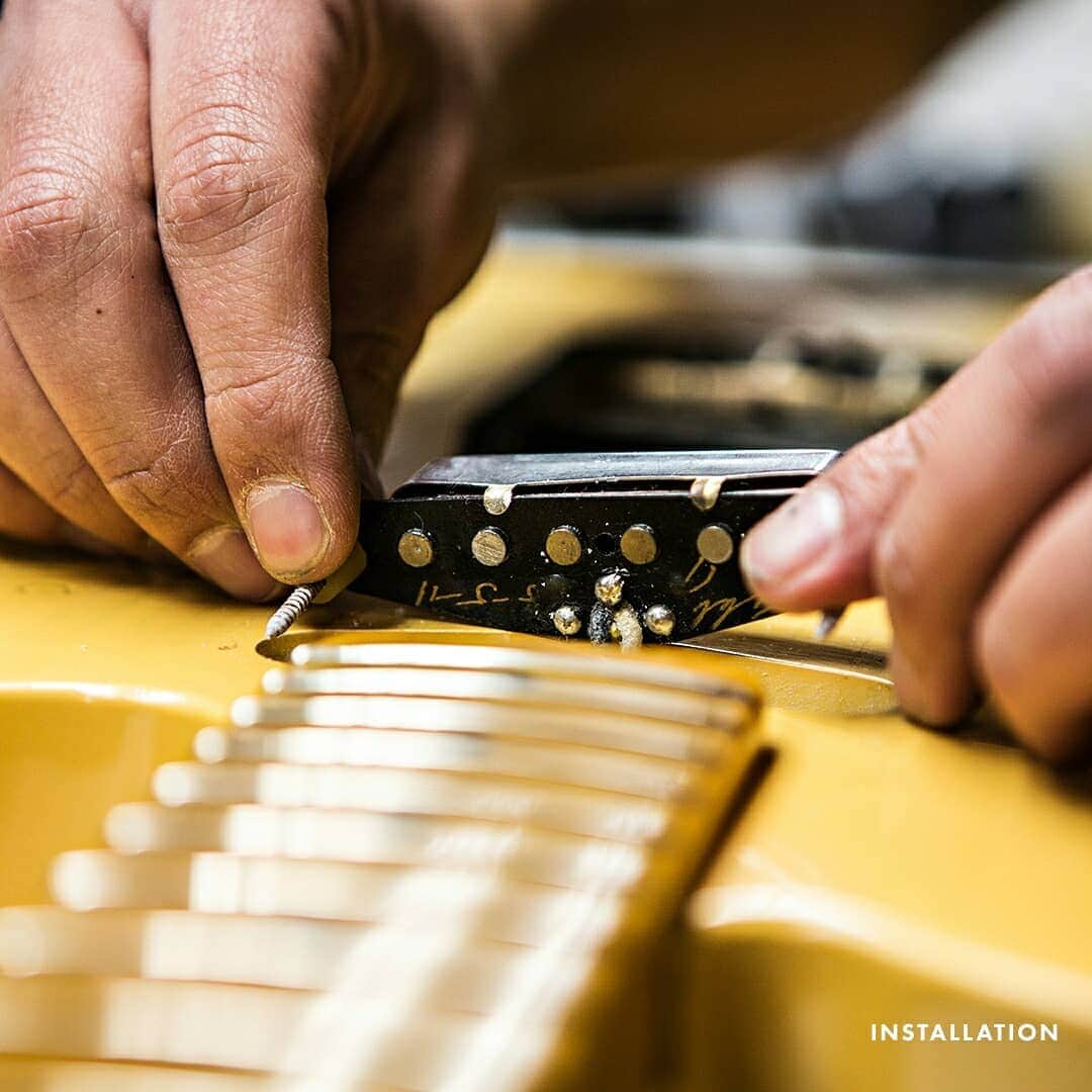 Fender Guitarさんのインスタグラム写真 - (Fender GuitarInstagram)「This week we're looking at how pickups are made, here's how it works.  1. WINDING: Pickup winding specialists use purpose-built machines to wind magnet wire onto bobbins. 2. ASSEMBLY: Single-coil wound bobbins get assembled into pickups by attaching covers, baseplates and leads, according to pickup model. Humbucking pickups get matched with a second coil, both are attached to a larger baseplate and specially wired to reduce hum. 3. POTTING: Most Fender pickups are “wax-potted” to reduce microphonic feedback. This involves using a custom vacuum potting machine to draw melted wax into the windings of the pickup. Depending upon the historic spec of a particular model or series, some pickups are shellac-potted or not potted at all. 4. INSTALLATION: Completed pickups are installed into pickguard assemblies, bridges or bezels, which are then screwed into guitars. Pickups can also be screwed directly into the body, such as Telecaster neck, Jazz and Precision Bass pickups. #InternationalGuitarMonth」4月22日 1時09分 - fender