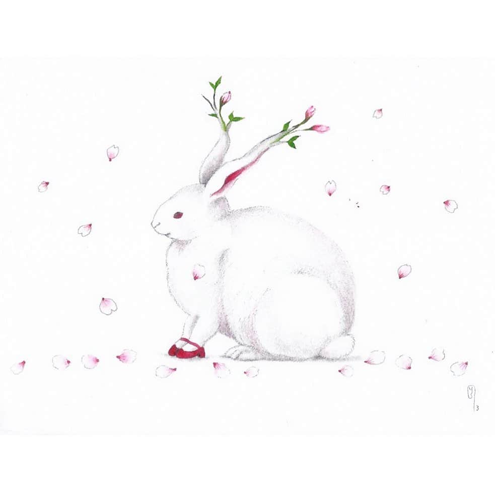 下條ユリさんのインスタグラム写真 - (下條ユリInstagram)「・ Day of #Resurrection Wishing you all something magical  #HappyEaster ・ “Sakurabbit  桜うさぎ”　(2013) ・  今日は復活祭の日。この絵を描いたときは全く意識していなかったけど、イースターにぴったりだなと毎年思うのです。 ・ #YuriShimojo_illustration ・ ・ #下條ユリ #YuriShimojo #WorksOnPaper #JapaneseArt」4月22日 6時36分 - yurishimojo