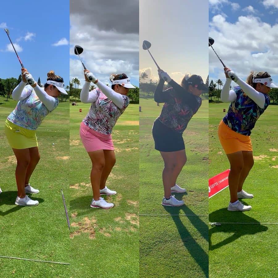 リセット・サラスのインスタグラム：「Shoutout to @antiguasportswear for killing it with the Hawaiian festive polos for the @lottechampionship. My personal favorite was the pink 🌸 What do you guys think... • Not the best finish for #TeamSalas but you know what.... I'm still playing well and I'm staying optimistic through this process. @lpga_la here we come!」