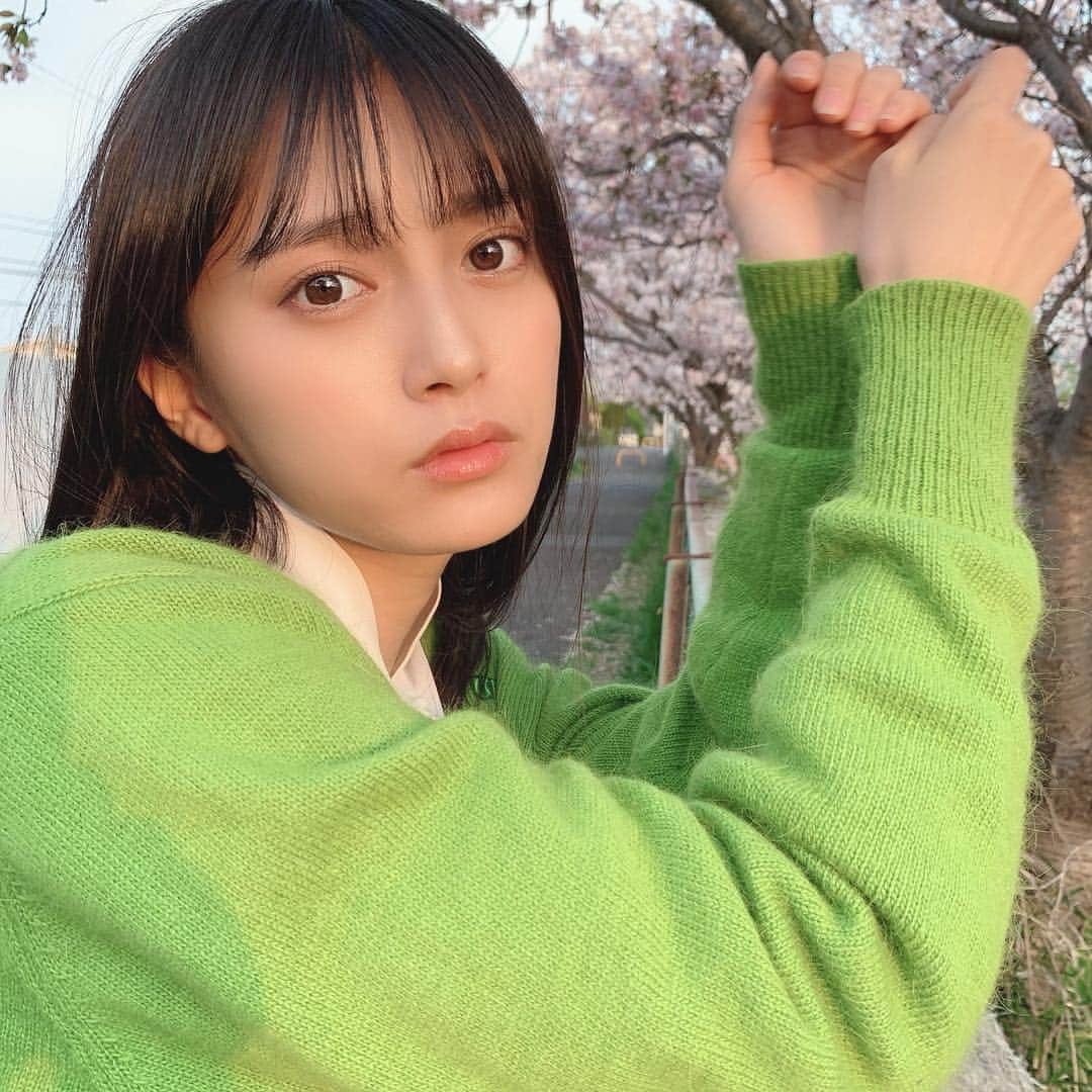 小山リーナさんのインスタグラム写真 - (小山リーナInstagram)「春色 まだ咲いてた〜〜！、🌸 春は緑、私の色です、(？)笑 この緑のカーディガンはお気に入りなんだ🌏 ・ ・ #春 #春コーデ #緑 #カーディガン #コーディネート #服 #私服 #ファッション #高校生 #桜 #fashion #ootd #green #blossom #spring #photo #follow #followme #me #cute #jk #jk2」4月22日 22時57分 - rina_koyama_box