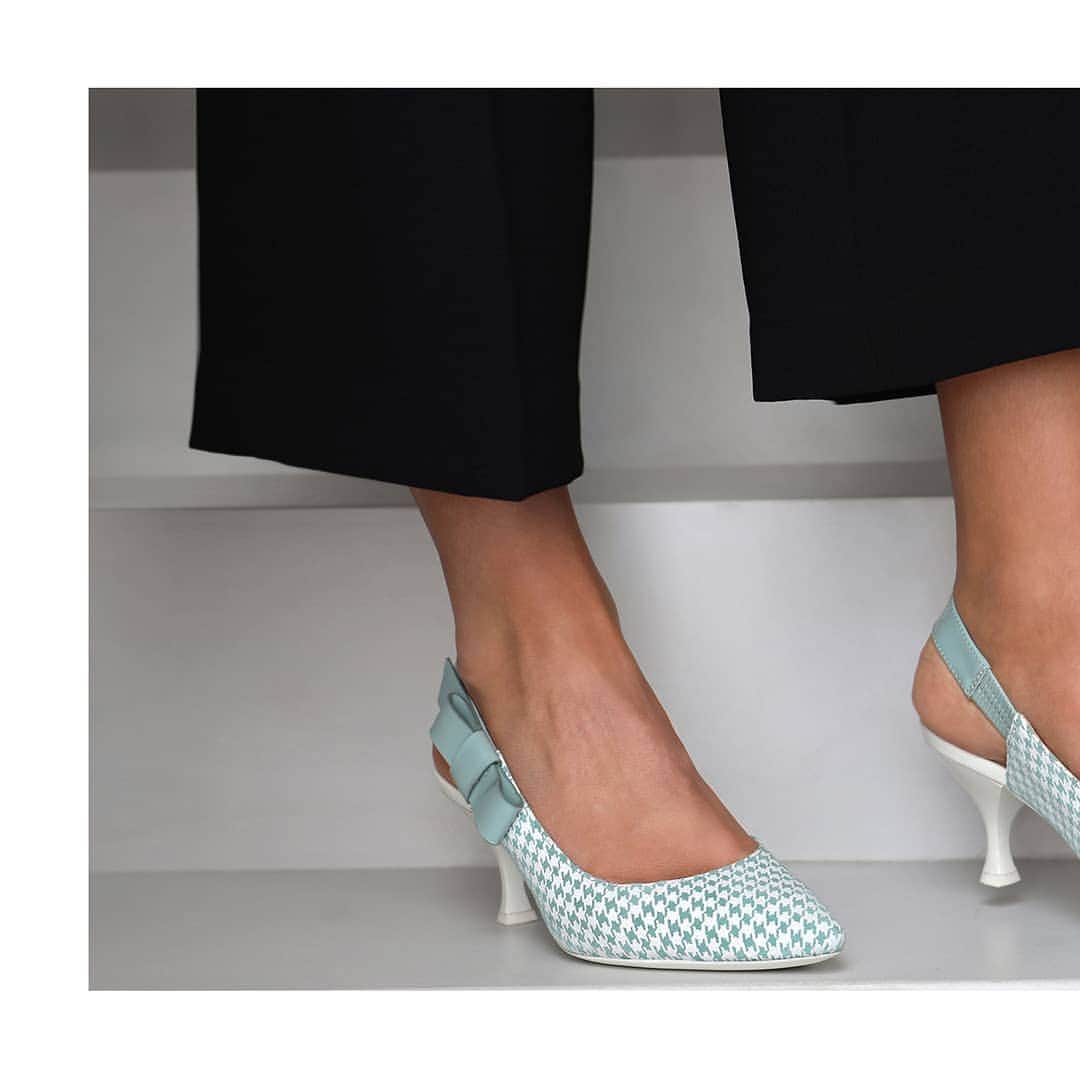 のインスタグラム：「PERFECT PIED-DE-POULES: Have you got your #ceremony sandals yet Elegance is the word for this incoming season, with #pastel hues and pied-de-poule prints to punctuate your #outfit: discover our two-tone azure and white sandals that easily transcend from day to night.」