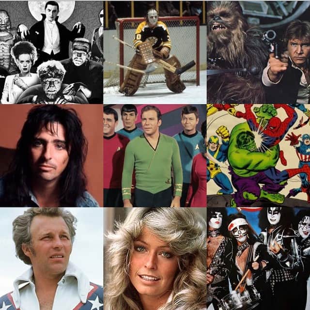 ロブ・ゾンビのインスタグラム：「A complete summary of my typical 1970s childhood in 9 pictures. What would yours be? The challenge is on ! #universalmonsters #bostonbruins #starwars #alicecooper #startrek #marvelcomics #evilknievel #farrahfawcett #kiss #robzombie #childhoodin9pictures」