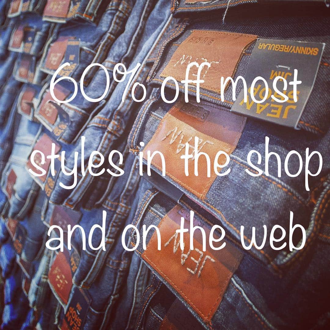 のインスタグラム：「60% off some great stuff. Grab it now, it’s going very quickly. #jeanshopnyc #jeanshop #60%off #denim #jeans #shopjeans」