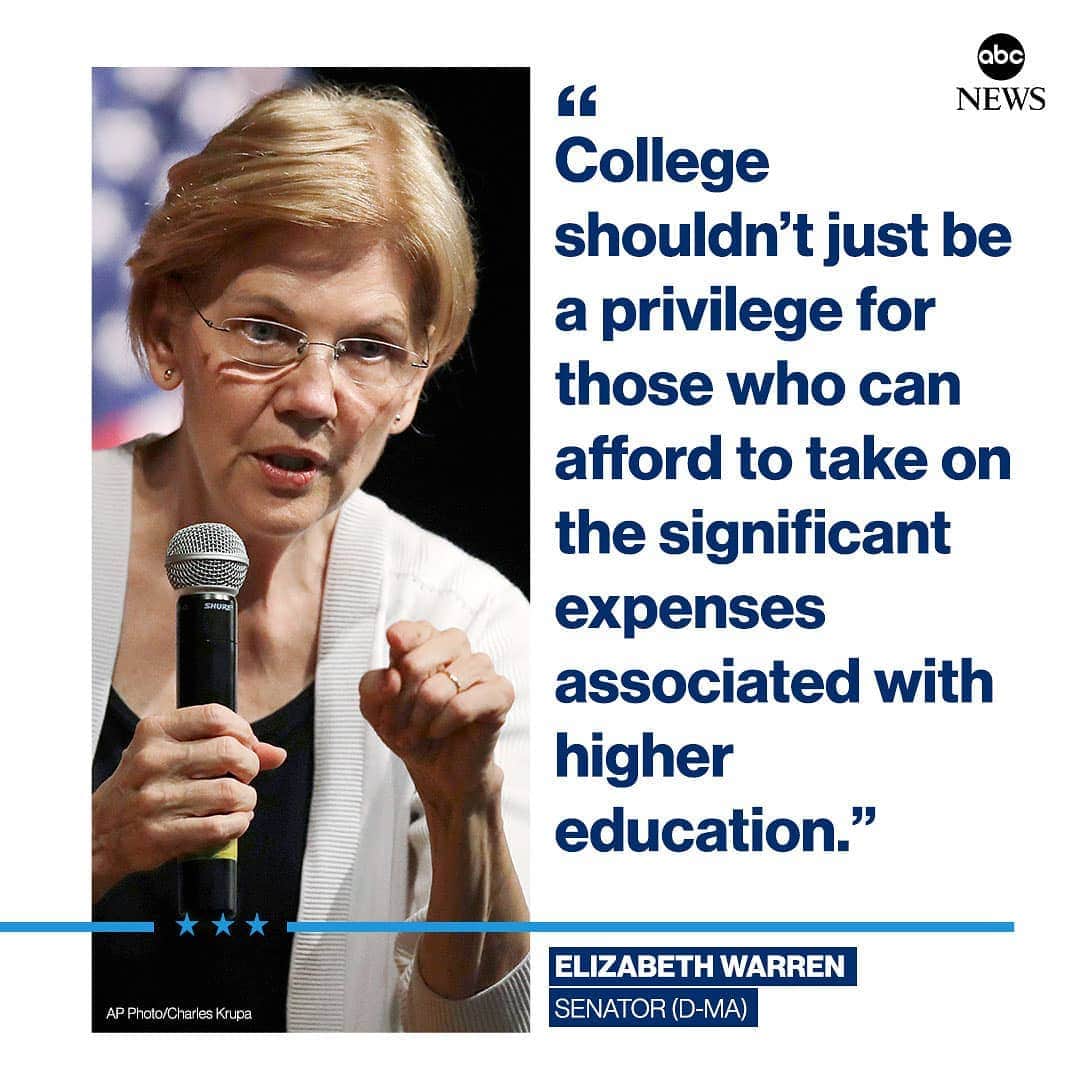 ABC Newsさんのインスタグラム写真 - (ABC NewsInstagram)「Sen. Elizabeth Warren's free college plan is the first from among the Democratic candidates to propose fully eliminating existing debt for most students. #elizabethwarren #college #studentdbmebt #education #2020」4月23日 3時10分 - abcnews