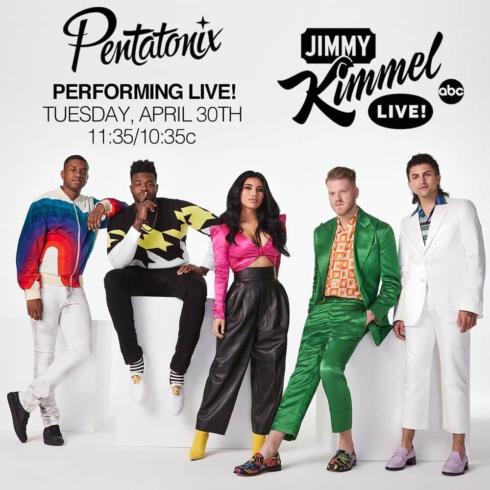 ペンタトニックスさんのインスタグラム写真 - (ペンタトニックスInstagram)「GET READY AMERICA! We'll be performing LIVE on ⁦‪@JimmyKimmelLive‬⁩ NEXT WEEK! Tune-in to watch our performance as it airs TUESDAY, APRIL 30TH at 11:35PM / 10:35PM Central on ⁦‪@ABCnetwork‬⁩. #PTXonKimmel #JimmyKimmelLive」4月23日 6時33分 - ptxofficial