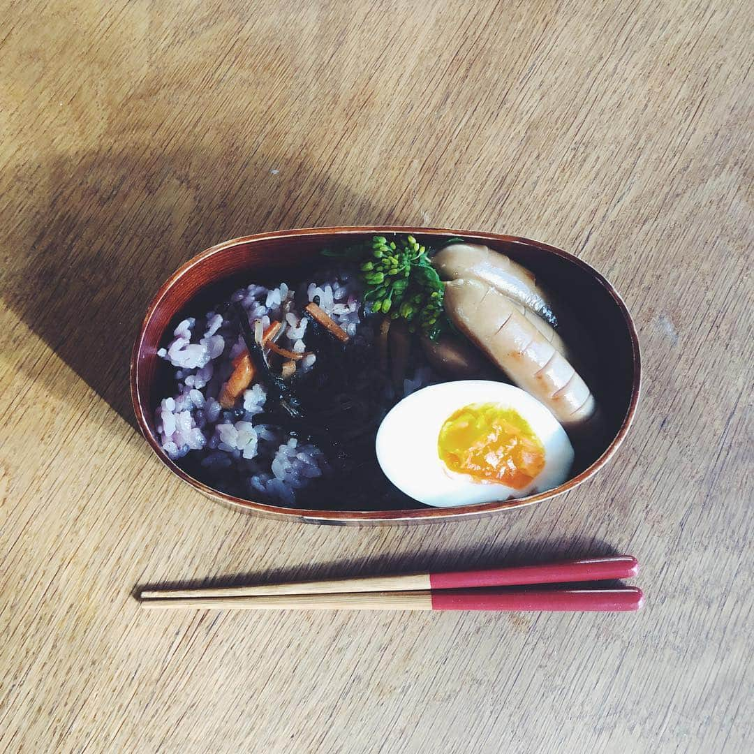 nonさんのインスタグラム写真 - (nonInstagram)「今日の花種さん弁当。 ひじきと人参混ぜご飯、のらぼう菜、ウインナー、ゆで卵。  ゆで卵がやや半熟になってしまったので、きっと怒られる予感🤭 固茹で好きの花種さんです。  生活クラブのひじきは、太くて食べ応えすごくて、大好き。  #生活クラブ #生活クラブの消費材  #生活クラブのある豊かなくらし」4月23日 7時15分 - non19841120