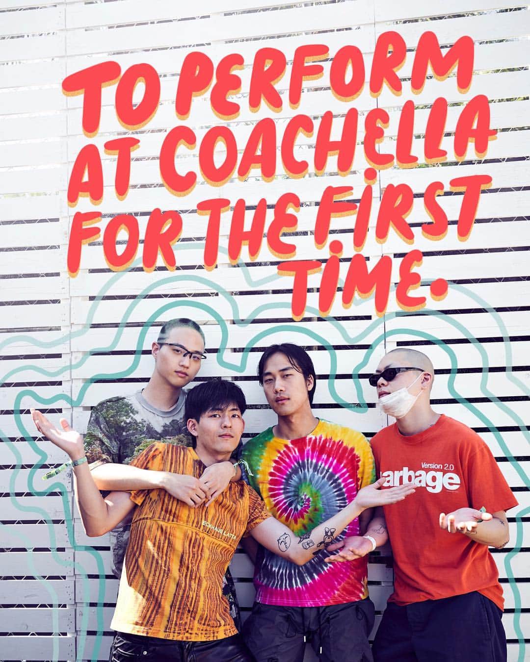 コーチェラのインスタグラム：「Q: “@hyukohofficial, what has been your favorite experience as a group this year?” Swipe to see more #AnswerTime from the Coachella @tumblr 🎨: @ludileiva 📷: @joshtelles」