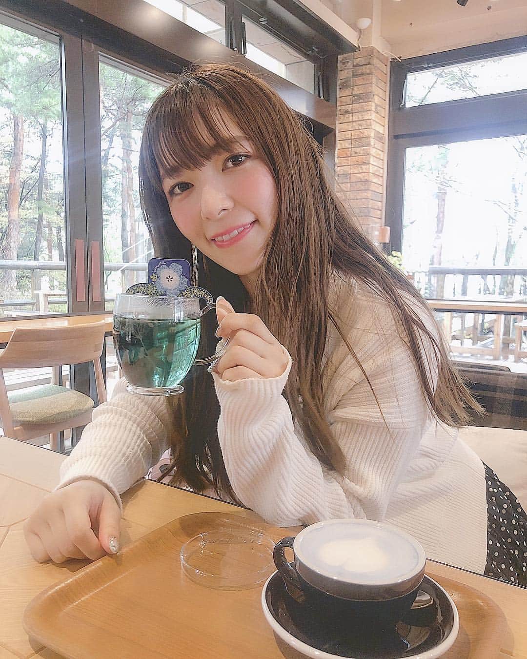 岩根沙恵子?さえみるさんのインスタグラム写真 - (岩根沙恵子?さえみるInstagram)「📱 先日の「はとバスツアー」🐤💓 いちご狩りの前に日立海浜公園へ🌼🍀♪ . レストランのバタフライピー&バナナラテも美味しくて長居しちゃったなあ🥺💓💓💓ラテアートもかわいいよね🥺！ しかもね！気づいた？ 「ネモフィラブルー」なの💠👏 インスタ映えっ🥰❤️ (私たちが行った時はまだほんの少ししか咲いてなかったけどね🤫) . この日は雨だったから髪の毛濡れてる🥺w あまりお外にいられなくて、先日インストールした【NameVision( @svision_official )】で遊んでました☺️✌️ . ３枚目に載せたけど、自分の顔をスキャンすると誰か出てくるの🥺🥺🥺 何度か試すと変わったりするのだけど、私は「 #夏目雅子 さん」「 #小林麻央 さん」が多かったよ💓🤣 まさかのお友達の名前も出てきて笑っちゃった😆！ 何%って出てくるし、まさかの男の人が出てきたりと、ほんと面白かったよ🤣🤣🤣 是非インストールして遊んでみて♪ . 📍記念の森レストハウス (国営ひたち海浜公園) @hitachikaihin 〒312-0012 茨城県ひたちなか市馬渡字大沼605-4 . #sVision #NameVision #顔辞典 #ネームビジョン #顔検索 #雨宿り #はとバス #はとバスツアー #記念の森レストハウス #記念の森 #カフェ活 #国営ひたち海浜公園 #ひたち海浜公園 #hitachiseasidepark #茨城県 #茨城カフェ #ネモフィラ #ネモフィラブルー #公園デート #カフェデート」4月23日 18時30分 - saemiltiii