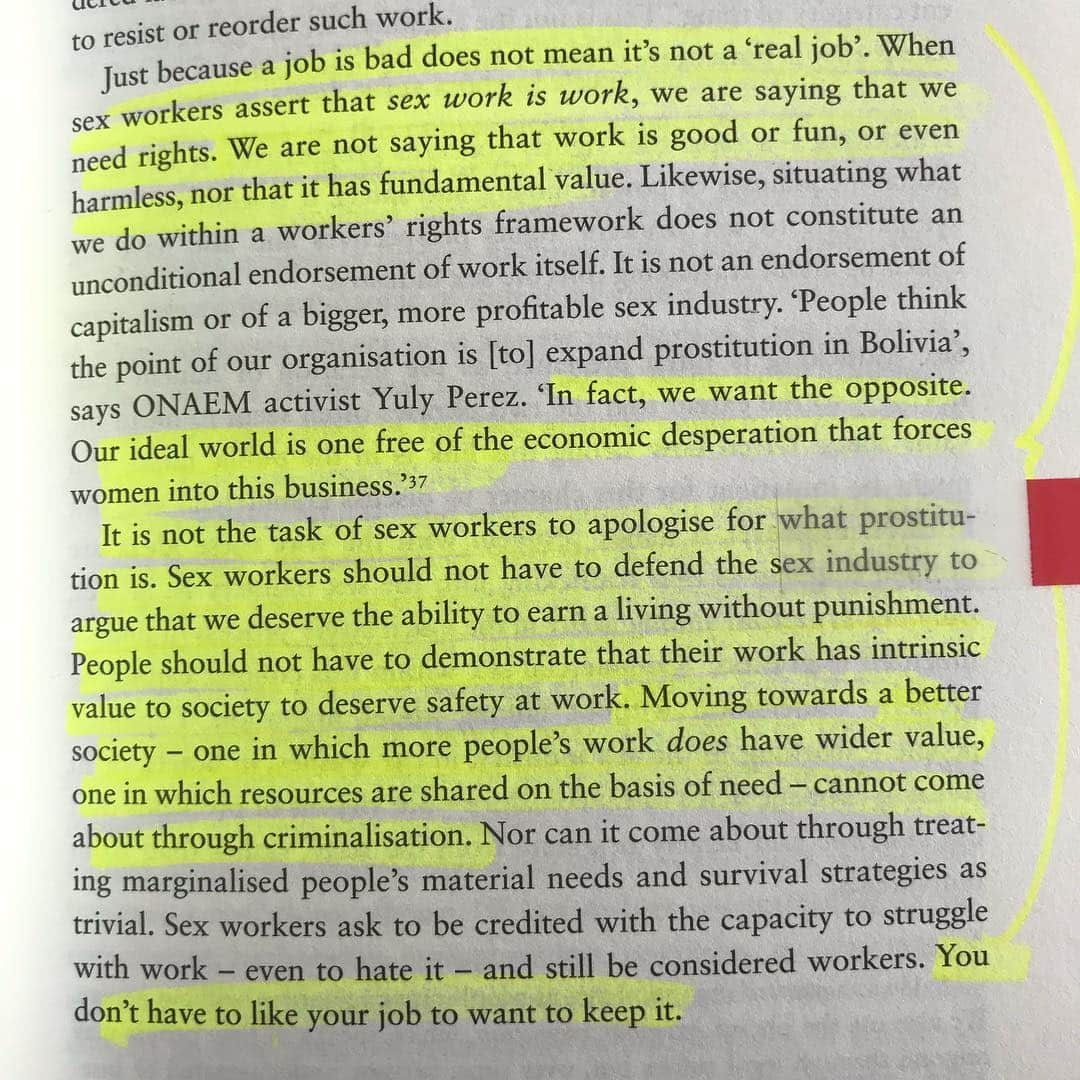 マット・マクゴリーさんのインスタグラム写真 - (マット・マクゴリーInstagram)「"Revolting Prostitutes: The Fight For Sex Workers' Rights" by Juno Mac & Molly Smith # I have a deep appreciation for this book and it touched on all of the areas that I hoped it would plus more.  Too often, sex workers are left out of conversations about their own lives, rights, and the laws that affect them.  The result is disastrous for sex workers and it only further marginalizes one of the most marginalized populations.  Too often, our culture's way of 'caring for' sex workers is actually antithetical to their safety and well-being, in large part because we are making decisions without centering those that have the lived experience. Only when we are able to listen to those that are most directly impacted, will we ever achieve a world of true liberation.  # As with any undocumented workers, harsher border policies make the workers more easily exploited by their industry/employers (it's very hard to stick up for your rights or unionize when you can be easily deported). The book also does a good job of making sure to include how various practices affect the lives of prostitutes of color, those who are trans, chemically dependent as well as unhoused prostitutes.  Our politics really aren't worth shit if they're not including how to achieve liberation for the most oppressed.  # "It is not the task of sex workers to apologise for what prostitution is. Sex workers should not have to defend the sex industry to argue that we deserve the ability to earn a living without punishment.  People should not have to demonstrate that their work has intrinsic value to society to deserve safety at work.  Moving towards a better society- one in which more people's work does have wider value, one in which resources are shared on the basis on need- cannot come about through criminalization. Nor can it come about through treating marginalized people's material needs and survival strategies as trivial. Sex workers ask to be credited with the capacity to struggle with work- even to hate it- and still be considered workers. You don't have to like your job to want to keep it." #RevoltingProstitutes #JunoMac #MollySmith # My Booklist: bit.ly/mcgreads (link in bio) #McGReads」4月24日 3時10分 - mattmcgorry