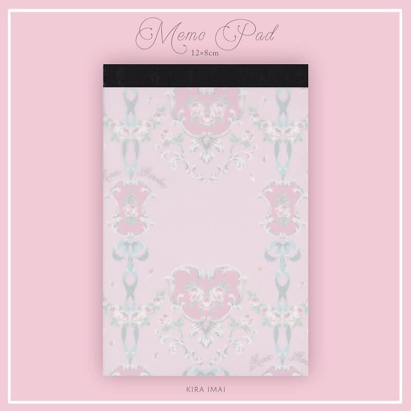 今井キラのインスタグラム：「New🌹﻿ メモパッド﻿ Rose Garden﻿ 12×8cm 40枚綴り﻿ ﻿ ルコフレとお揃いのメモパッド♡﻿ 会場ではジュエリーボックスも販売します✨﻿ ﻿ 5/11-5/12 #weekendparlor」