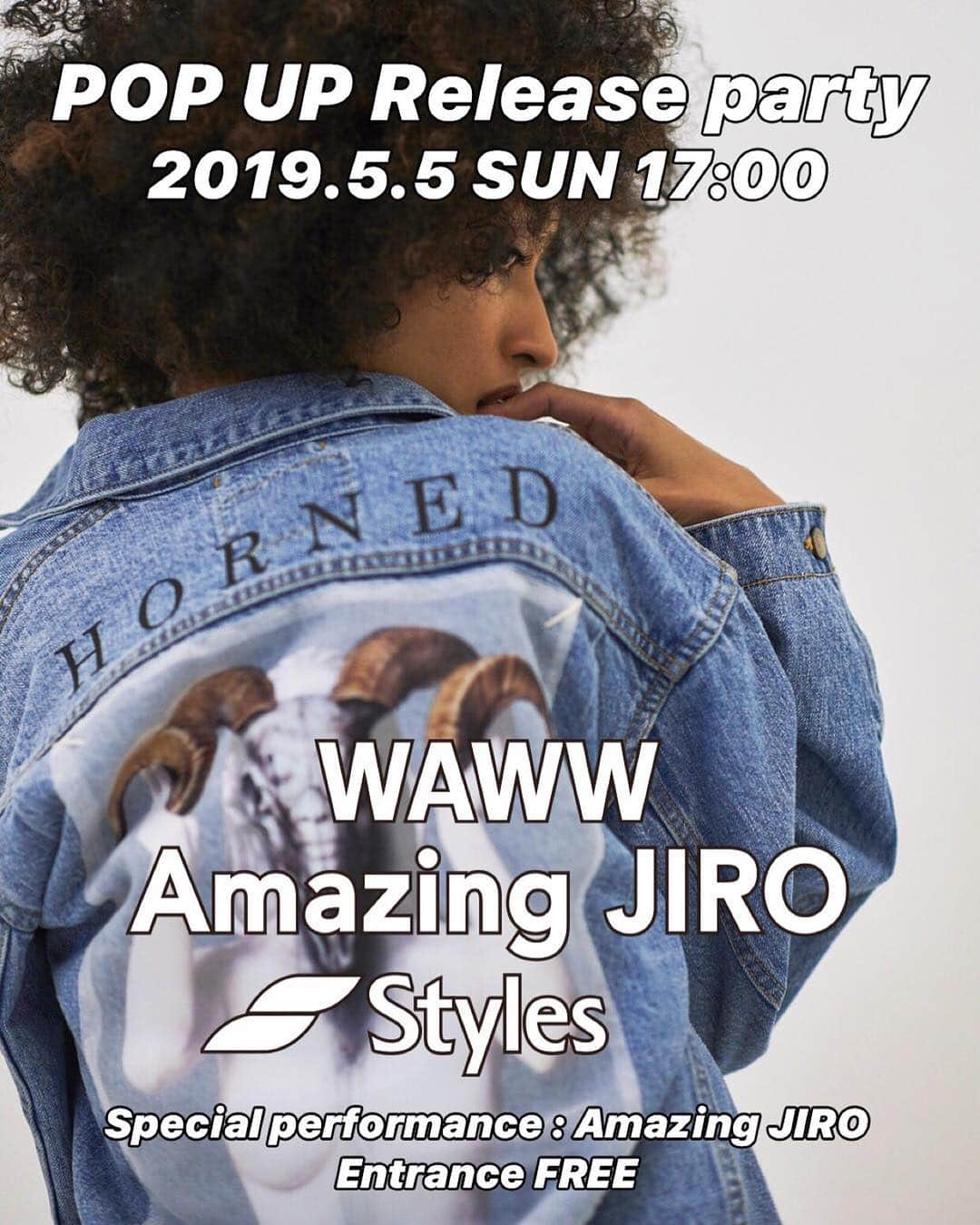 Amazing JIROさんのインスタグラム写真 - (Amazing JIROInstagram)「『WAWW x Amazing JIRO』 WAWWコラボ、新作情報です！ 2019年5月5日（日）にStyles代官山にPOP-UP SHOPがオープンします。 今回、新たに描きおろした作品やNEWアイテムをチェックできるのはもちろんのこと、一晩だけのスペシャルパフォーマンスをおこないます。お楽しみに！ 入場無料です！是非遊びにいらしてください！ 『WAWW x Amazing JIRO』 ■日時：2019年5月5日（日）17:00～ . ■会場：「Styles DAIKANYAMA」 〒150-0033 東京都渋谷区猿楽町11-8 メゾン代官山1F https://calif.cc/brand/styles/shoplist/ . ■入場料：無料 . “WAWW x Amazing JIRO” New update on WAWW x Amazing collection. A POP-UP SHOP will open at Styles DAIKANYAMA on May 5th, Sunday 2019. You can check out the new artwork and new collection and also there will be a special performance by me on one night only! It will be no entrance fee, so please come and enjoy! "WAWW x Amazing JIRO" ■Date & Time：May 5th Friday, 2019 from 5:00 PM. ■Venue: Styles DAIKANYAMA. 1F Maison Daikanyama 11-8 Sarugaku-cho Shibuya-ku Tokyo Japan 150-0033 https://calif.cc/brand/styles/shoplist/ . ■Entrance: Free  #waww #wawwtokyo #amazing_jiro #styles #stylesdaikanyama #styles_tokyo #collaboration #collection #fashion #streetwear #streetstyle #urbanstyle #urbanfashion #style #art #artwork #popup #popupshop #goldenweek #tokyo #スタイルス #コラボ #コレクション #ファッション #ストリート #アパレル #アート #ゴールデンウィーク #GW #東京」4月23日 20時40分 - amazing_jiro