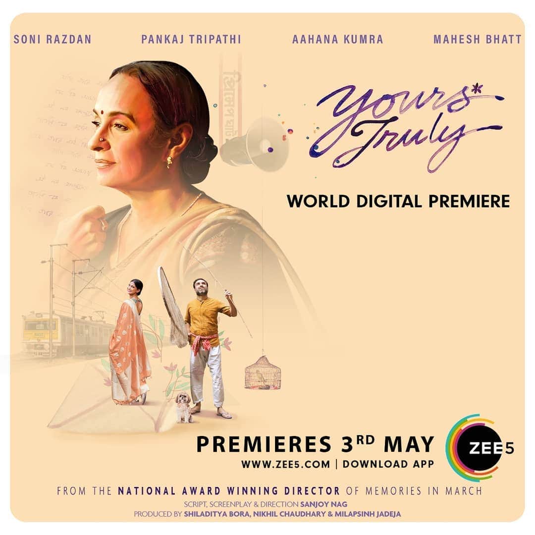 アリア・バットのインスタグラム：「In the age of screens and hashtags, she smells of old school love letters. A unique & an unconventional tale of love and romance #YoursTruly premiering 3rd May on #ZEE5」