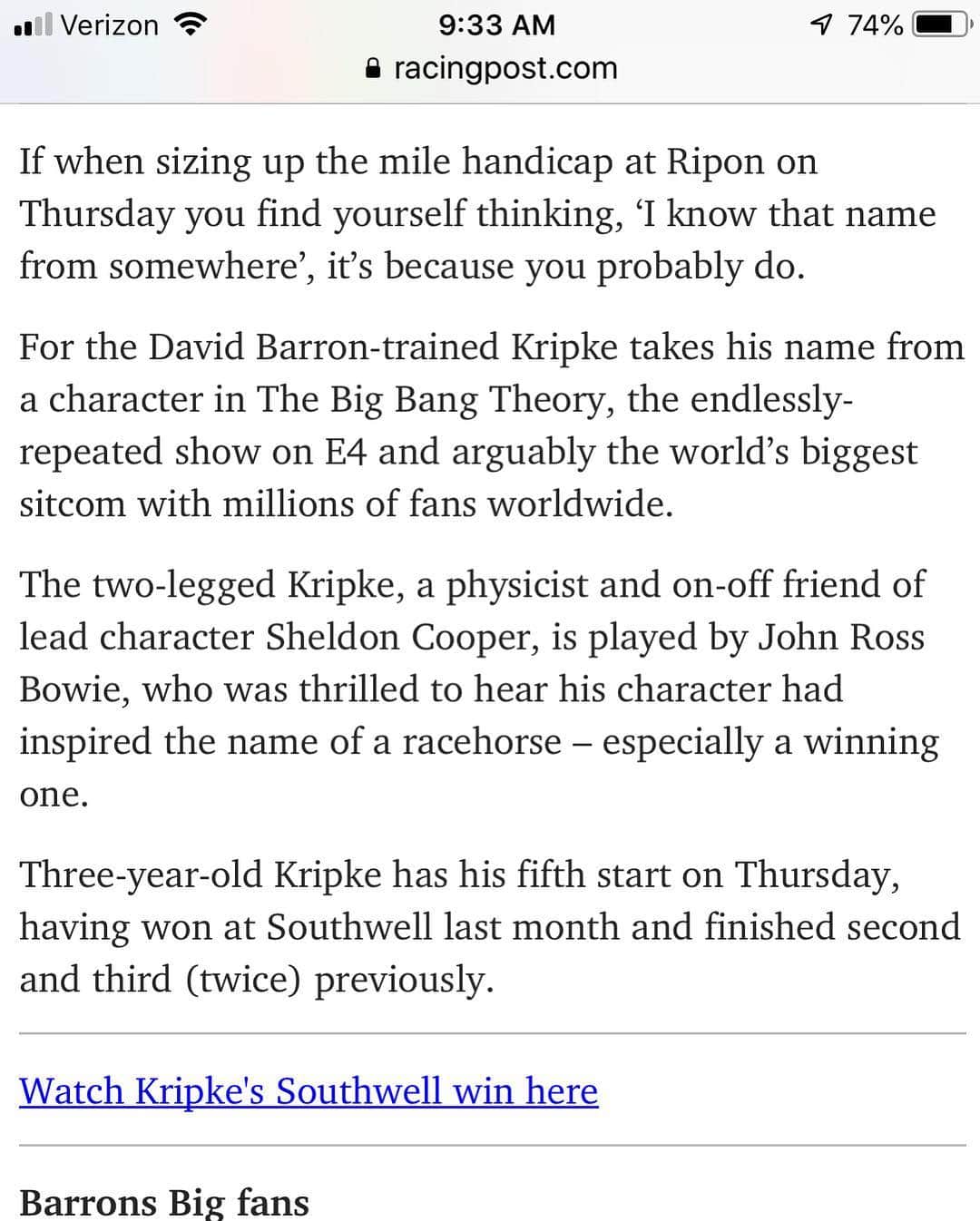 ジョン・ロス・ボウイさんのインスタグラム写真 - (ジョン・ロス・ボウイInstagram)「That time a British racehorse was named Kripke.」4月24日 1時35分 - johnrossbowie