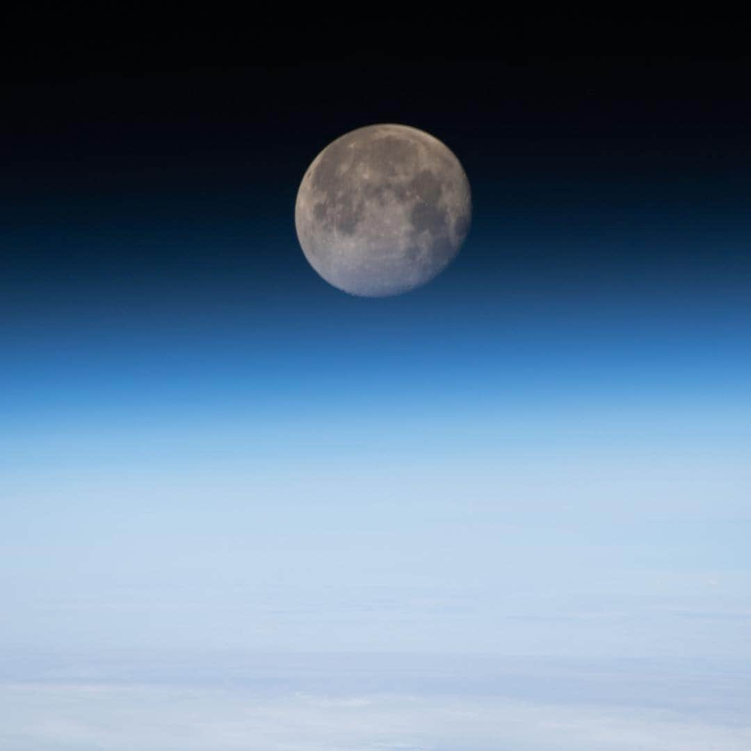 国際宇宙ステーションさんのインスタグラム写真 - (国際宇宙ステーションInstagram)「The moon is photographed in its waning gibbous phase just above the Earth's limb as the International Space Station orbited 258 miles above the North Atlantic Ocean just off the Canadian-American coast. #nasa #moon #earth #atlantic #ocean #international #space #station」4月24日 1時32分 - iss