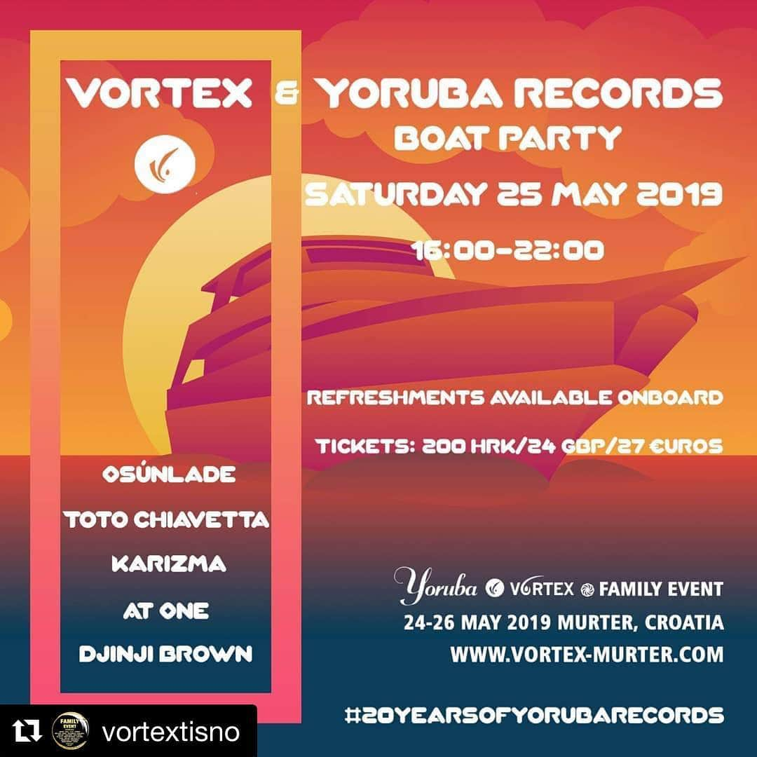 カリズマさんのインスタグラム写真 - (カリズマInstagram)「#Repost @vortextisno with @get_repost ・・・ **Festival Ticketholders Only** On Saturday 25th May, we have an exclusive boat party for festival ticket holders! We will sail around the Adriatic until the sun sets listening to the sounds of some finely selected DJ's courtesy of @yorubarecords.  Onboard music courtesy of:  #Osunlade @karizma_kaytronik_official @totochiavetta @at_one #Djinji_Brown  We will sail at 4pm and refreshments and food will be available on board. Tickets are just 200 HRK/£24/€27 and are available from our bio link. Don't miss out on this amazing boat party there are only a limited amount available. Can't wait to party with you!⚡💃 #Croatia #weekend #partypeople #boatparty #adriaticsea🌊」4月24日 6時01分 - karizma_kaytronik_official