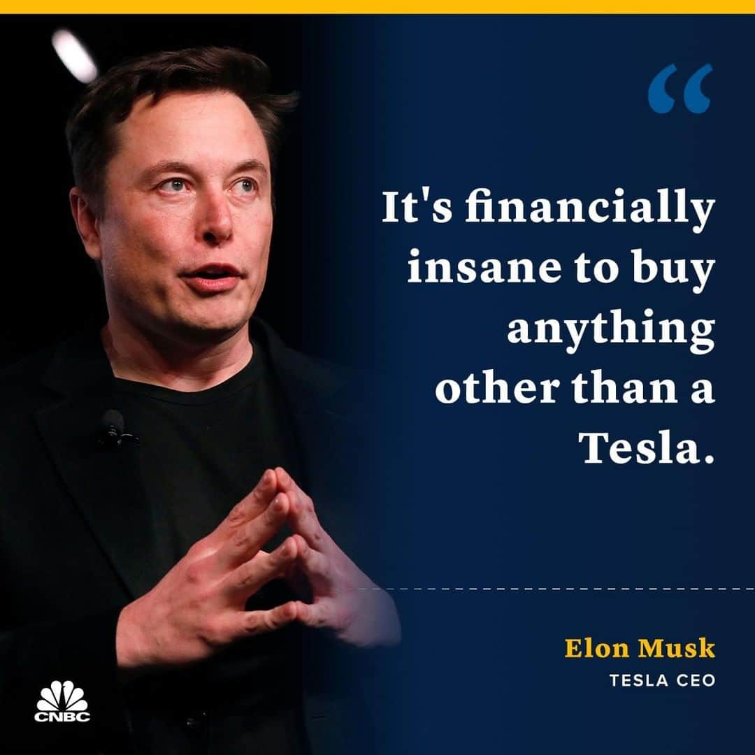 CNBCさんのインスタグラム写真 - (CNBCInstagram)「Buying a car other than a Tesla in 3 years would be like owning a horse, Tesla CEO Elon Musk said Monday.⁣ ⁣ In the past, Musk has compared self-driving Teslas and regular cars sharing the road  to the transition from horses to gasoline cars.⁣ ⁣ “The fundamental message that consumers should be taking today is that it’s financially insane to buy anything other than a Tesla," he said after announcing that Tesla will have 1 million robotaxis on the roads next year.⁣ ⁣ To read more about Musk's vision for the future, click the link in bio.⁣ ⁣ *⁣ *⁣ *⁣ *⁣ *⁣ *⁣ *⁣ *⁣ #tesla #elonmusk #musk #electricvehicle #ev #car #robotaxi #business #businessnews #cnbc⁣」4月24日 6時15分 - cnbc