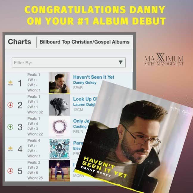 ダニー・ゴーキーさんのインスタグラム写真 - (ダニー・ゴーキーInstagram)「Congratulations Danny on your #1 Billboard chart debut!  Honored to be a part of what God is doing through your music! - Team Danny」4月24日 8時53分 - dannygokey