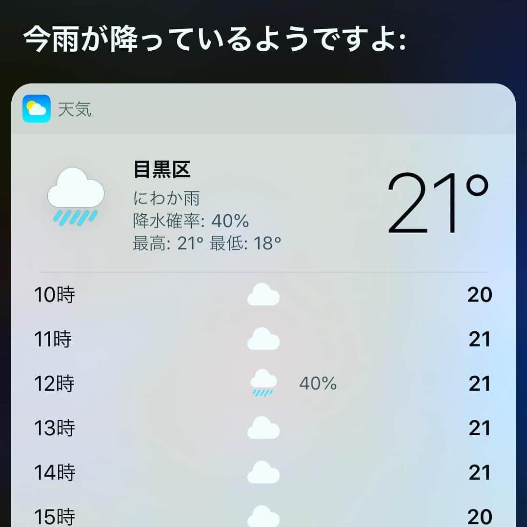 藤田朋子さんのインスタグラム写真 - (藤田朋子Instagram)「GoogleとSiri #違いは何  #土砂降りの目黒  Googleに「今、目黒、雨だけどどういうこと？」と聞いたら「目黒は雨は降っていません。」 Siriに同じ質問。  #天気予報 #はずれ #土砂降り」4月24日 10時10分 - chiendormant