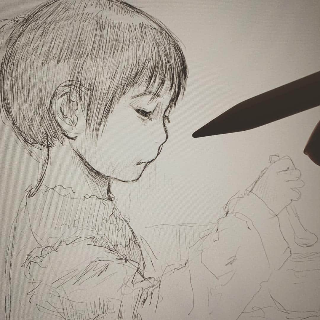 安倍吉俊のインスタグラム：「iPad Proでこの前撮った写真をスケッチ。ウズラ(••)。似ないなあ。男の子みたいになってしまった #pendrawings」