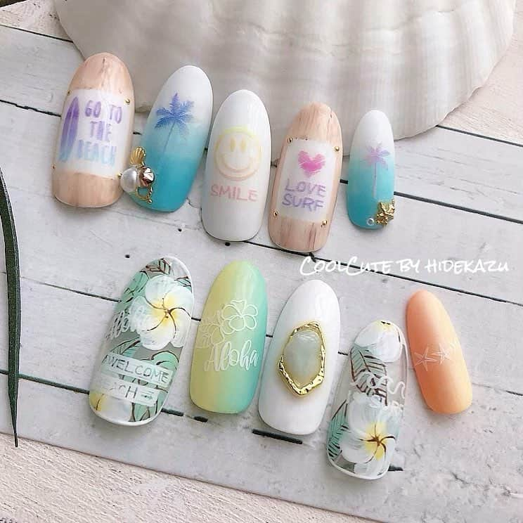 _hidekazu_さんのインスタグラム写真 - (_hidekazu_Instagram)「HIDEKAZUプロデュースnailsticker☆ ・ ビーチスタイル ハワイアンサーフ🌊🏄 ・ ・ ・ ネイルシールは5月1日(水)プロ用ネイル商材取り扱い店舗より発売です。 ・ @tsumekira ・ ・ よろしくお願い致します(≧◡≦) ・ ・ ・ ネイル、セミナーのご予約お問い合わせはこちらから⬇️ プライベートサロンCoolCute 中目黒駅徒歩２分  ご予約はLINEより LINE 🆔→「@ghu9662h」 ※@マークをつけたままご検索ください。  新店舗につき、ご新規様大歓迎。 お気軽にお問い合わせくださいませ。 ・ ・ ・ #ファッション#お洒落#サーフ#ビーチ#beach#プルメリア#かっこかわいい#coolcute#ツメキラ#ハワイアン#hidekazu#メンズネイリスト#アロハ#ネイル#ネイルアート#ネイルデザイン#ジェルネイル#ジェルアート#ハワイアンネイル#サーフネイル#ビーチネイル#ネイルシール#nail#nails#nailart#nailartist#gelnail#naildesign#nailsticker#surf」4月24日 18時45分 - _hidekazu_