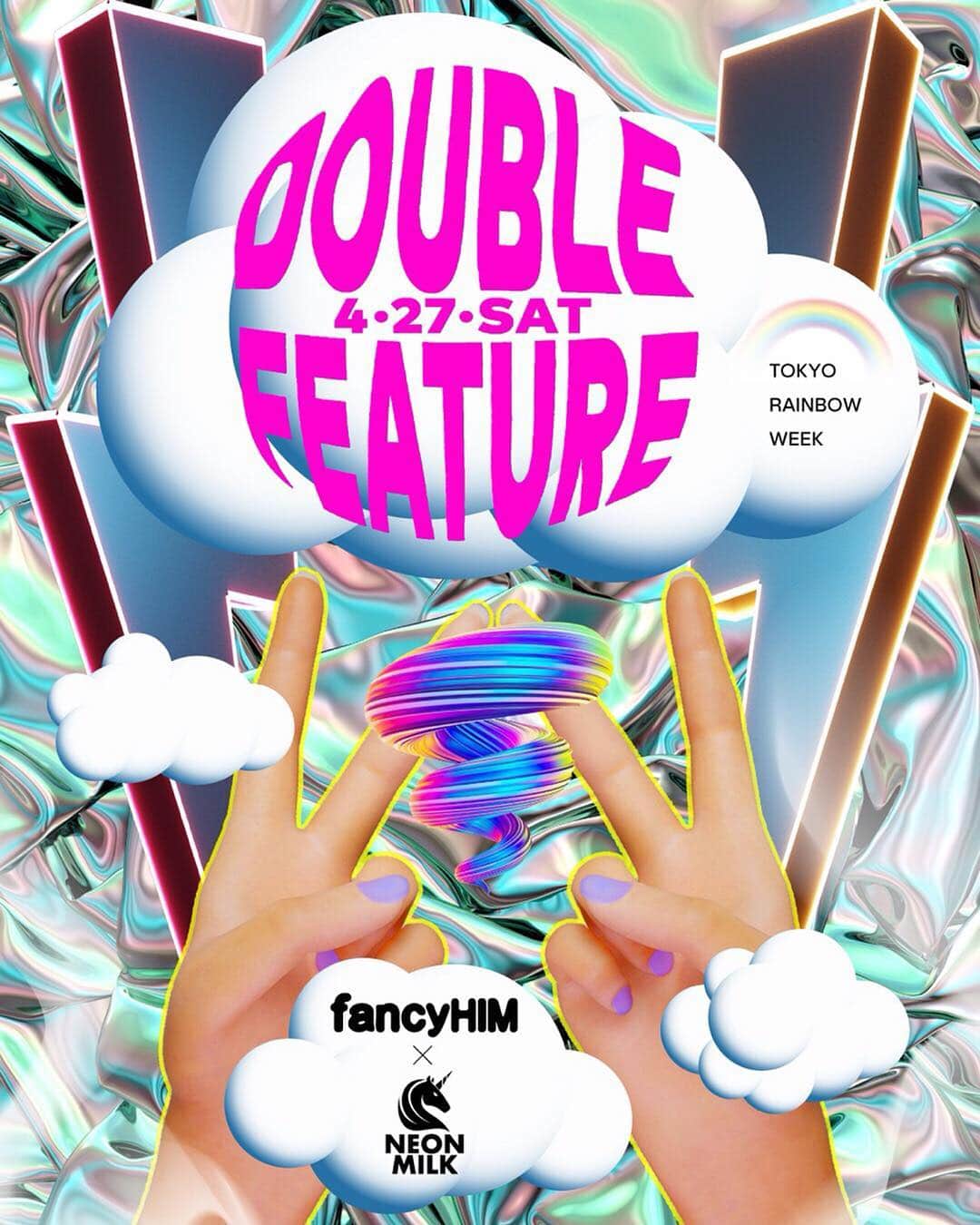 のインスタグラム：「4/27 sat ✨👽 fancyHIM 👽✨ #fancyHIM #fancyHIMtokyo  #DJ 🌈🌈🌈🌈🌈 #Repost @fancyhimtokyo ・・・ ━━━━━━━━━━━━━━ 𝙛𝙖𝙣𝙘𝙮𝙃𝙄𝙈 𝙓 𝙉𝙀𝙊𝙉 𝙈𝙄𝙇𝙆 𝙍𝘼𝙄𝙉𝘽𝙊𝙒𝙒𝙀𝙀𝙆 𝙓 𝙂𝙊𝙇𝘿𝙀𝙉𝙒𝙀𝙀𝙆 𝘿𝙊𝙐𝘽𝙇𝙀 𝙁𝙀𝘼𝙏𝙐𝙍𝙀✌🏻 レインボーウィークとゴールデンウィークの始まりは、ファンシーヒム💖 🏁 sᴀᴛᴜʀᴅᴀʏ ᴀᴘʀɪʟ 27 🏁 ᴀᴛ @aisotope_lounge  #fancyhimtokyo #famcyhim #neonmilk #tokyo  #visualparty #ultragender #neotokyo #rainbow  #doublefeature #goldenweek #rainbowweek  #party #fancy #holiday #tokyorainbowweek」