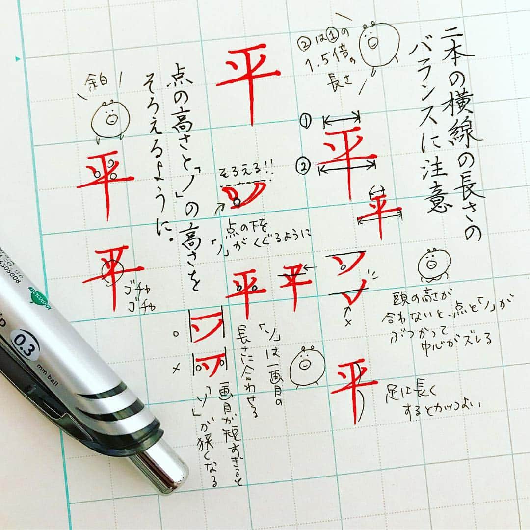 カタダマチコ -kamiyajuku-さんのインスタグラム写真 - (カタダマチコ -kamiyajuku-Instagram)「もうすぐ平成も終わり。 わたしは昭和生まれ。 一画目の横線と、四画目の横線の長さの割合に気をつけてみてください。 「ソ」のあとに横線を引くことを「ソイチ」と著書で表しています。ソイチ、けっこう難しいけどゴチャつきの解消になるのでやってみてください。点とノの頭を揃えて、点を避けるようにノは点の下をくぐらせてみてください。 . . #平成#マチコツ #字#ボールペン#ボールペン字#ボールペン字講座#硬筆#筆#筆記用具#手書きツイート#文字#美文字#習字#ペン字#ペン習字#書道#毛筆#筆 #calligraphy#Japanesecalligraphy#japan#japanese#japaneseart#tokyo#ballpointpen」4月24日 20時24分 - machiko798