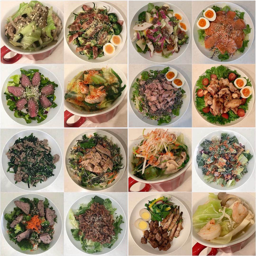 Aya（小山内あや）さんのインスタグラム写真 - (Aya（小山内あや）Instagram)「#AYAごはん 🍽✨ こうやって振り返るとお肉率高い🤔 もちろんお野菜はモリモリ毎食食べますが、魚も積極的に食べなきゃ🧐。便利なシーチキンは軽く解してサラダやスープに良く使うんだけども… お肉の方が身体回復するからどうしても夕飯はお肉率高めになっちゃう。🤔 #炒め物はココナッツオイル🥥で #ドレッシングはアボカドオイルベースに作る #砕いたナッツやヘンプシードをふりかけに #スープは鶏肉やベーコンで出汁をとる #食欲をそそる彩り大事 #AYAごはん本には細かいルールも掲載」4月25日 7時44分 - aya_fitness