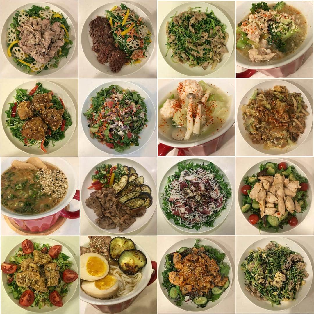Aya（小山内あや）さんのインスタグラム写真 - (Aya（小山内あや）Instagram)「#AYAごはん 🍽✨ こうやって振り返るとお肉率高い🤔 もちろんお野菜はモリモリ毎食食べますが、魚も積極的に食べなきゃ🧐。便利なシーチキンは軽く解してサラダやスープに良く使うんだけども… お肉の方が身体回復するからどうしても夕飯はお肉率高めになっちゃう。🤔 #炒め物はココナッツオイル🥥で #ドレッシングはアボカドオイルベースに作る #砕いたナッツやヘンプシードをふりかけに #スープは鶏肉やベーコンで出汁をとる #食欲をそそる彩り大事 #AYAごはん本には細かいルールも掲載」4月25日 7時44分 - aya_fitness