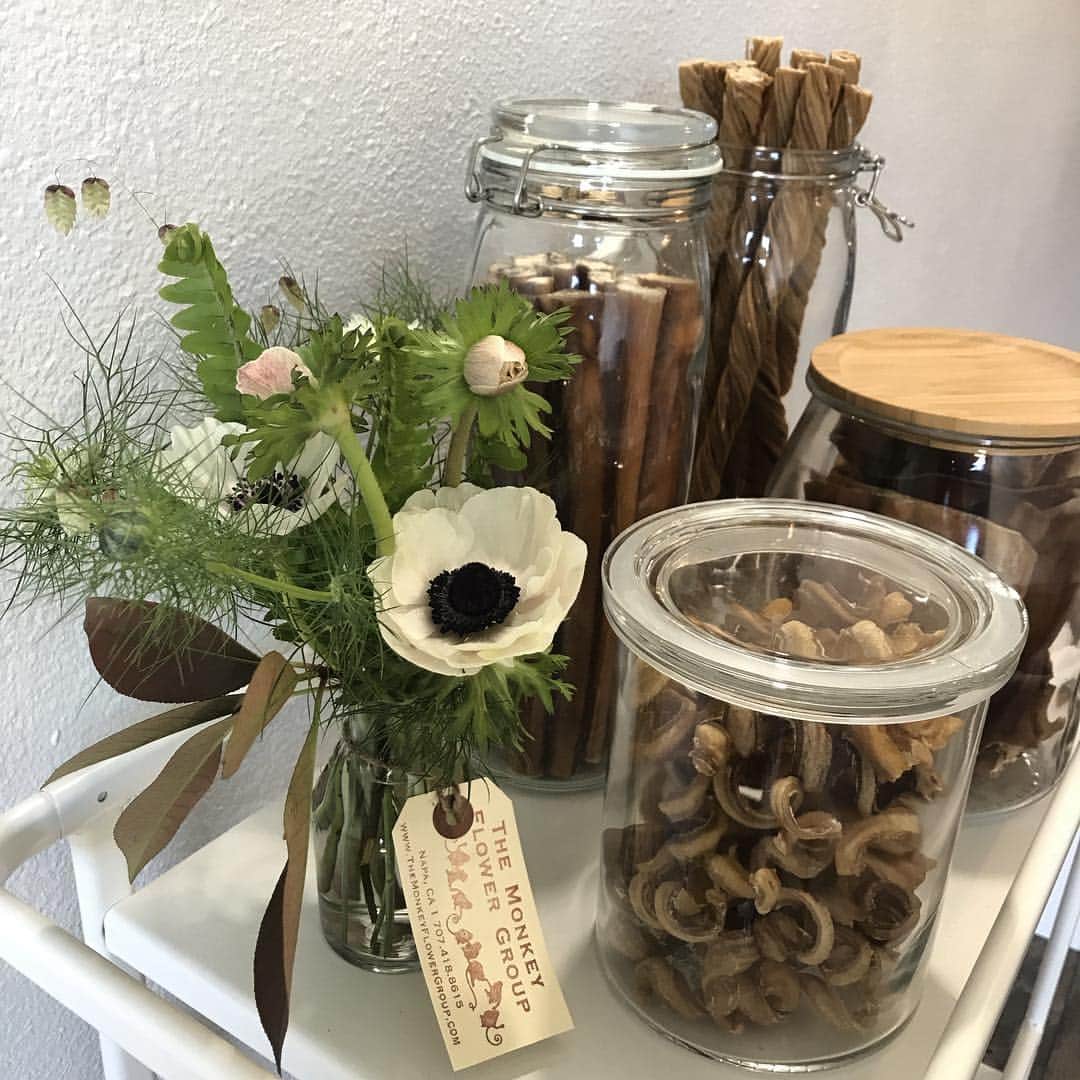 Dogs by Ginaのインスタグラム：「How cute is this floral arrangement from @themonkeyflowergroup for the treat bar! I snagged it from the @oxbowpublicmarket a place defiantly worth checking out when visiting me, its just around the corner! 🐾」