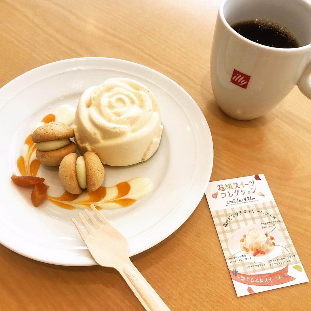 のインスタグラム：「* 箱根スイーツコレクション🍰🍨🍮 彫刻の森美術館は森のピスタチオクリームケーキ🤤🙏🍰 コクがあるムース🤤 芸人のピスタチオって #どこ行ったん」
