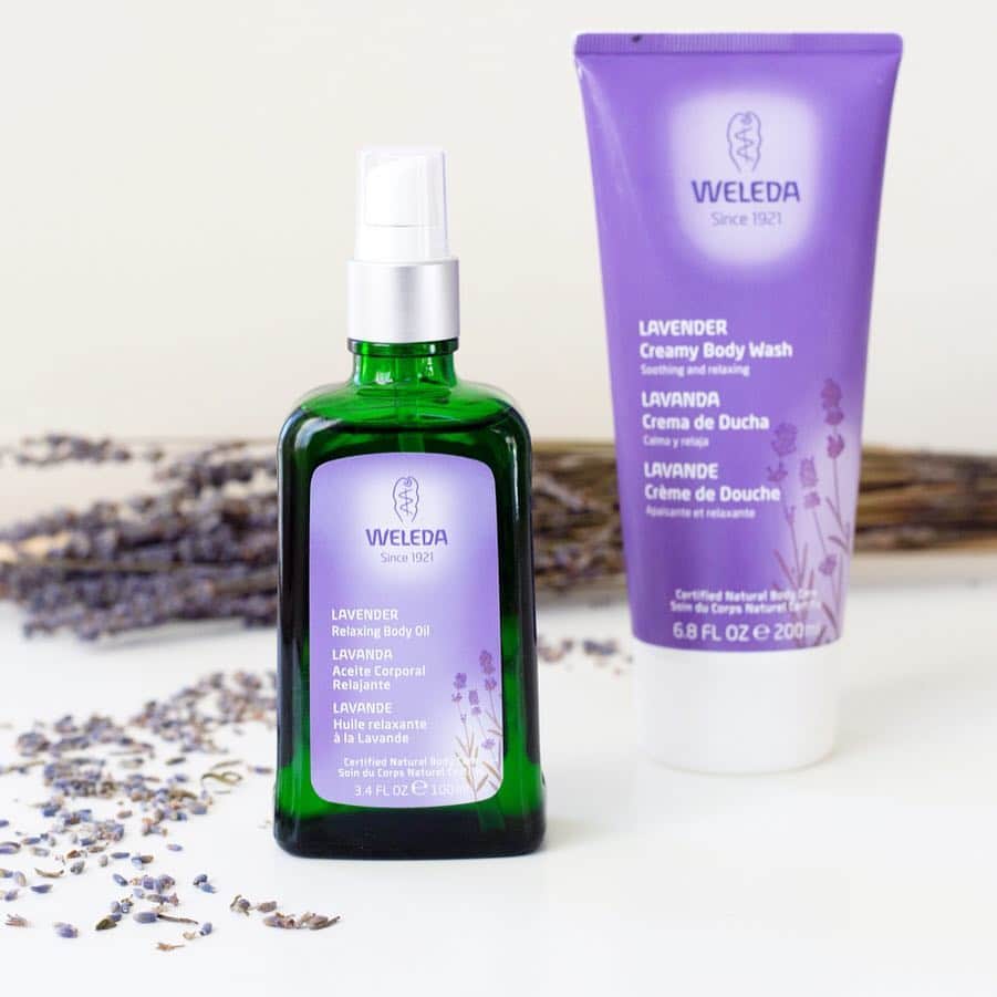 Weledaのインスタグラム：「⁣⁣⁣ Our Lavender Body Care Collection is nature’s answer to relaxing plant-rich beauty! ⁣⁣💜 ⁣⁣⁣ 🌱 Weleda has a farming partnership with the country of Moldova to cultivate Lavender for our products!⁣ ⁣⁣⁣ 🌱 Each year from late June to mid-July, the workers cut the mature flowers by hand - a labor-intensive job needing commitment and close attention. ⁣⁣⁣ ⁣⁣⁣ 🌱 The collected lavender is processed immediately, without even leaving the field, in a mobile distillation unit for essential oils. ⁣⁣⁣ ⁣⁣⁣ 🌱 The distillation process takes about one hour, and transforms about 220 lbs. of lavender flowers into approximately 35 ounces of essential oil. ⁣⁣⁣ ⁣⁣⁣ 🌱 The essential oil is then transported from the field in barrels, which are sealed immediately. To ensure high quality, the precious lavender oil is stored in a cool place before exporting it to Weleda.」