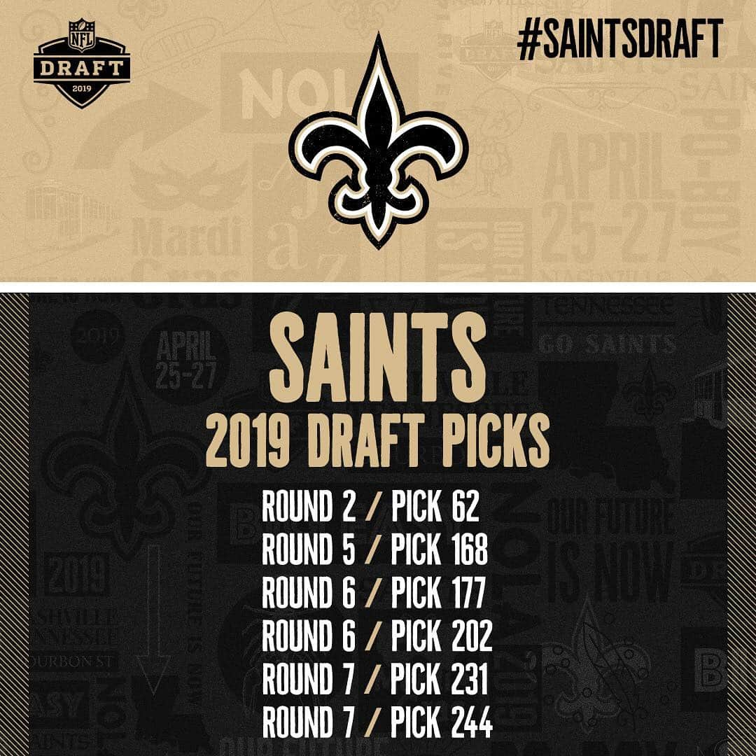 ニューオーリンズ・セインツさんのインスタグラム写真 - (ニューオーリンズ・セインツInstagram)「The #NFLDraft starts Thursday!  A look at the #Saints current picks」4月25日 5時06分 - saints