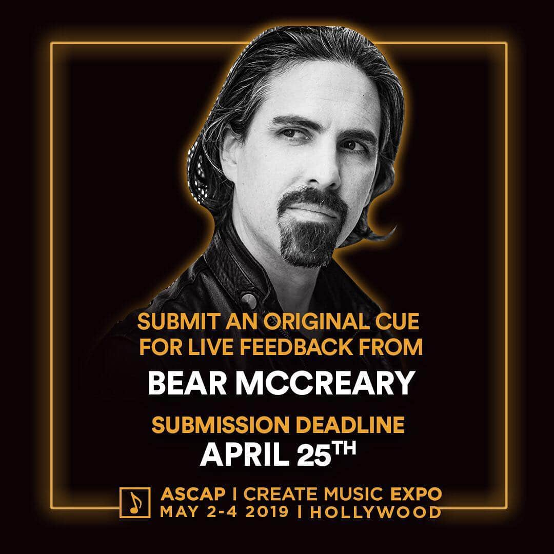 ASCAPさんのインスタグラム写真 - (ASCAPInstagram)「#ASCAPEXPO attendees! Submit an original cue for LIVE feedback at #ASCAPEXPO 2019 from #EMMYs winning composer @bearmccreary (#TheWalkingDead #Outlander #Marvel)  Submissions deadline is tomorrow. Don't hibernate on this one! Link in bio (bit.ly/BearEXPO)」4月25日 5時50分 - ascap