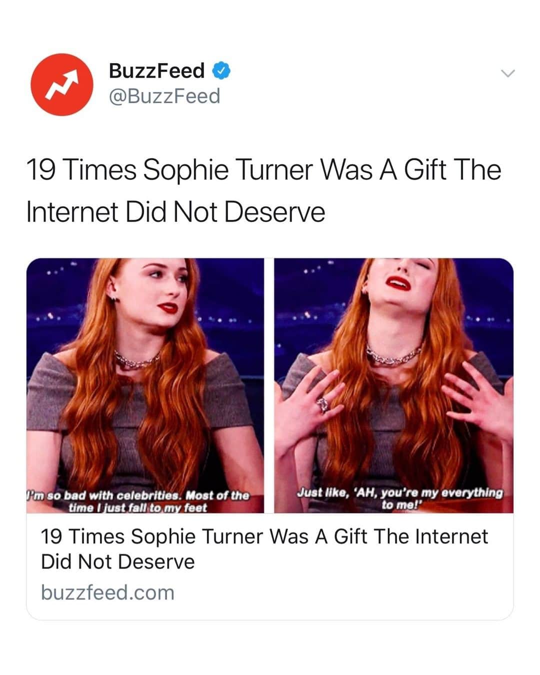 BuzzFeedさんのインスタグラム写真 - (BuzzFeedInstagram)「What did we do to deserve Sophie Turner??? Click the link in bio for just some of her ICONIC moments 👑」4月25日 9時01分 - buzzfeed