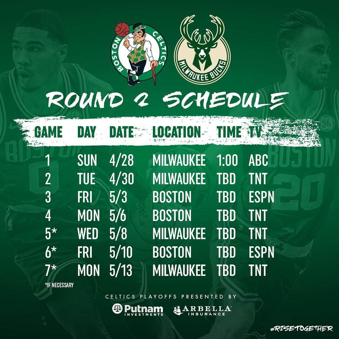 ボストン・セルティックスさんのインスタグラム写真 - (ボストン・セルティックスInstagram)「Round Two schedule is here! Link in bio for tickets ☘️🦌 #RiseTogether」4月25日 10時49分 - celtics