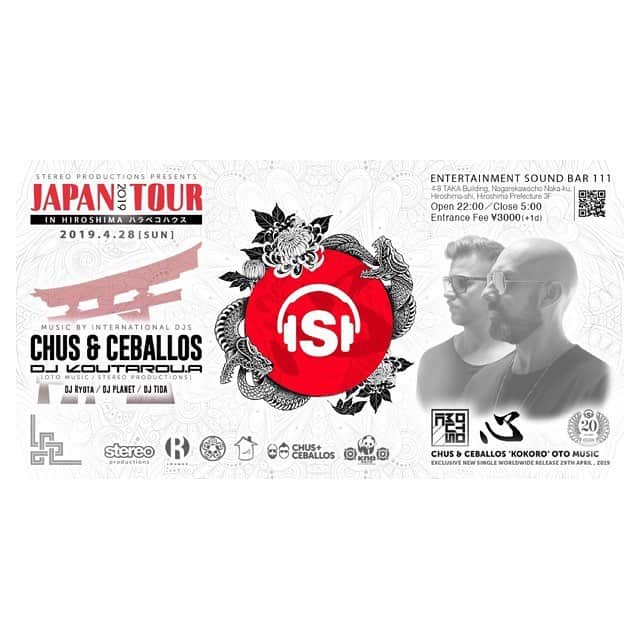 DJPLANET_JPさんのインスタグラム写真 - (DJPLANET_JPInstagram)「🎉🎉🎉. 次の日曜日4/28は HOUSEのBIG PARTYにてDJです🎧 . スペインより “CHUS & CEBALLOS”が登場‼️ 滅多に体感出来ないBIG GUESTなので 是非遊びに来てください🙌🏻 . . 2019.4.28(Sun) STEREO PRODUCTIONS JAPAN TOUR 2019  In Hiroshima ハラペコハウス＠ENTERTAINMENT SOUND BAR 111 Chus & Ceballos present exclusive new Single ‘Kokoro’ on OTO MUSIC, 29th April worldwide release TOTAL INFO:INFO@OTOMUSIC.JP . . STEREO PRODUCTIONSでおなじみのCHUS & CEBALLOSが、遂に広島へNew TRACK『心』を持って出演決定! “CHUS & CEBALLOS” とは、STEREO PRODUCTIONSの主催者であり間違いなくスペインを代表する最もプロフェッショナルなDjs / Producersである。マドンナを筆頭に、世界的有名アーティストの公式リミックスなどを多く手がけ、その優れた作品は世界中で絶賛されている。HouseとTechnoを融合させた完璧なハーモニーと、驚異的でパーカッシブなビートを特徴とした彼らのプレイは、巨大フェスから小規模クラブまでその規模を問わず、“LIVE オーディエンス” を満足させ続け10年以上に渡り「Iberican Sound」として知られ、彼らはアンダーグラウンドミュージックのパイオニアとして君臨し続けている。PACHA・ニューヨーク、Space・マイアミ、Stereo・モントリオール、ageHa・東京など世界でもっとも評価の高い数々のクラブでレジデンシーを持ち、昨年だけでもMTVをはじめ、Pachaテレビ、Maxima FM、Loca FM、El Mundo、ElPaís... など数多くのメディアに登場し.edcやtomorrowlandでも人気を印象付けた。長年の経験から、あらゆる年齢層の人々を巻き込んだ非常に多様なソーシャルファンの基盤を作ってきた事が彼ら2人の強さの秘訣かもしれない。 この歴史的なツアーで、CHUS & CEBALLOSの紡ぐサウンドに包まれ体感して欲しい。 . . 2019.4.28(Sun) STEREO PRODUCTIONS JAPAN TOUR 2019  In Hiroshima ハラペコハウス＠ENTERTAINMENT SOUND BAR 111 open23:00 Close6:00 Entrance fee 3000yen(+1d) SPECIAL GUEST : CHUS & CEBALLOS DJs : DJ KOUTAROU.A /DJ Ryota/DJ TIDA/DJ PLANET PA hazime.kumayama ( 熊猫音響)」4月25日 13時11分 - djplanet_jp