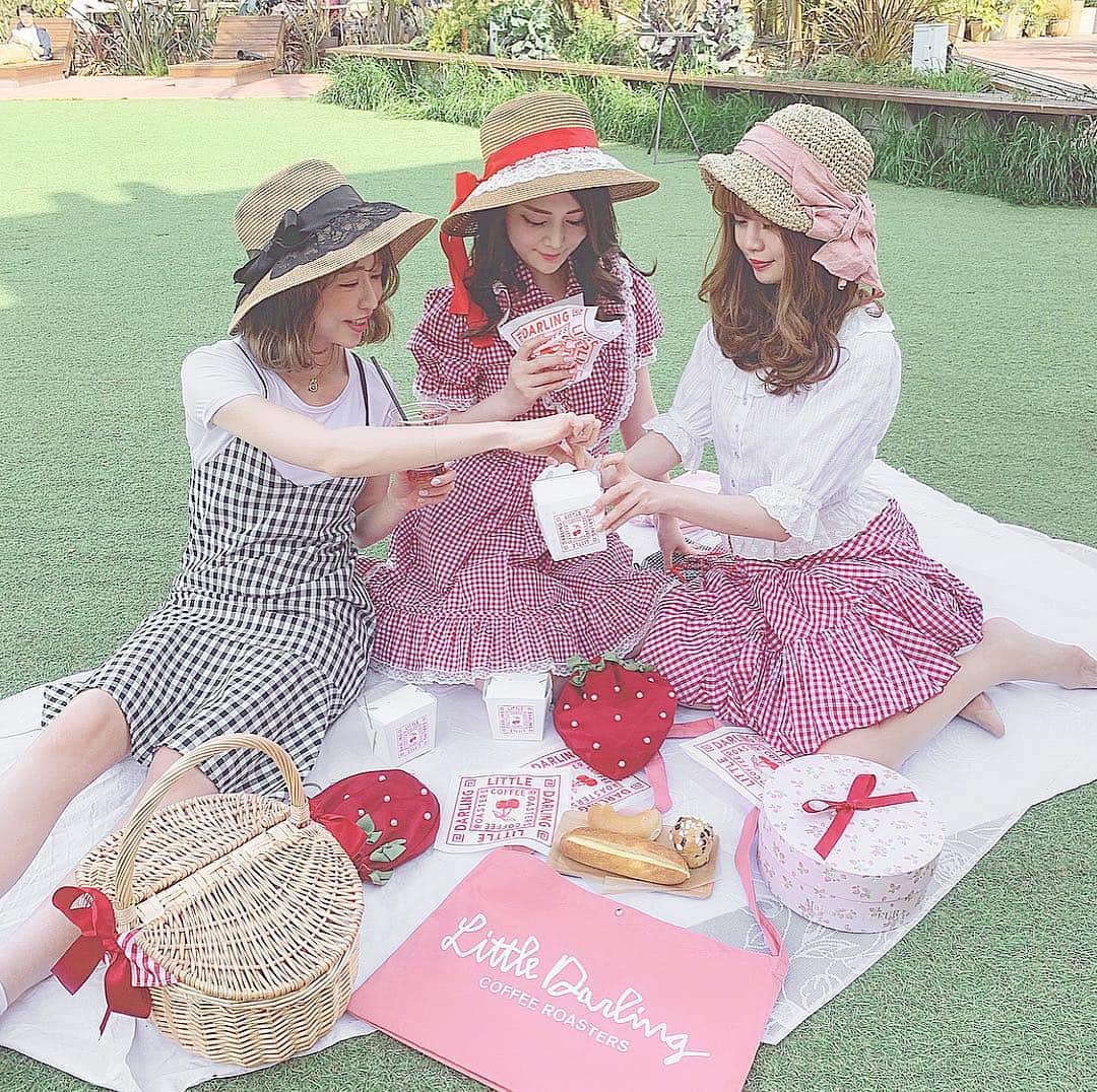 のインスタグラム：「🍓⠀ ⠀ ことちゃんといさこちゃん3人でピクニック♡ ギンガムチェックで揃えたよ〜🍓♡⠀ いちごが合う🐰𓂂𓏸 この場所、芝がしっかりしてるから 綺麗に撮れて本当お気に入り🥺 黒のギンガムは @millea_official_ のワンピース𓂂𓏸 色違いで水色とベージュもあります♡⠀ ⠀ #ピクニック#maisondefleur#littledarlingcoffeeroasters#milleapic#milleacode」