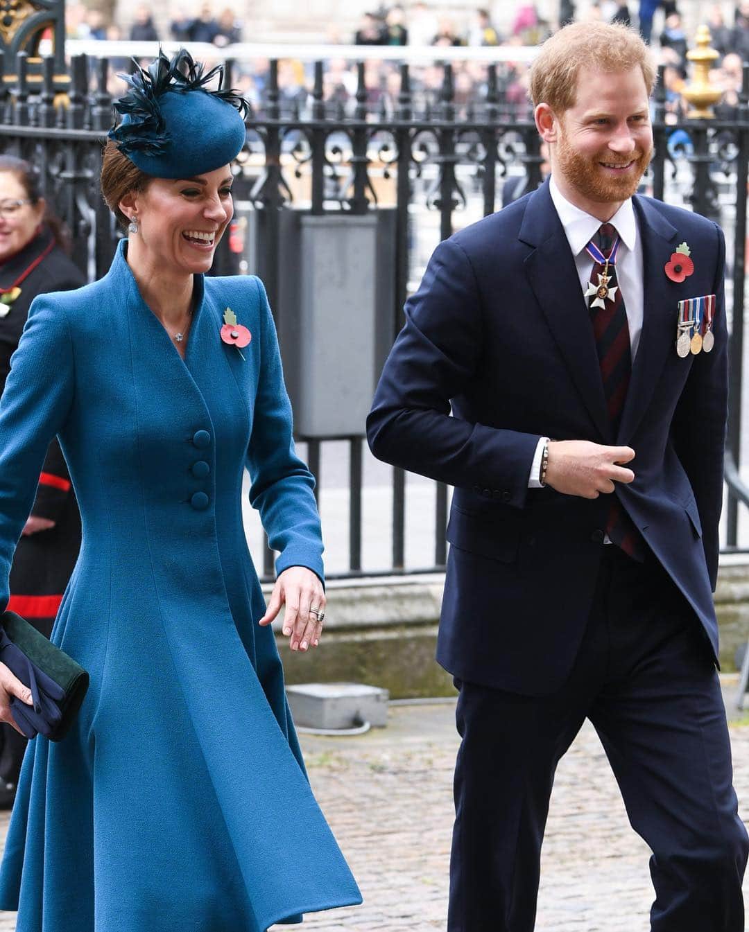 Just Jaredさんのインスタグラム写真 - (Just JaredInstagram)「Duchess Kate Middleton in @catwalkerco and Prince Harry share a laugh while arriving for the Anzac Day service. Prince Harry’s appearance at the event was a surprise, as he’s expecting a baby any day now with wife Meghan Markle! #KateMiddleton #PrinceHarry Photos: Getty/Instar」4月25日 21時33分 - justjared