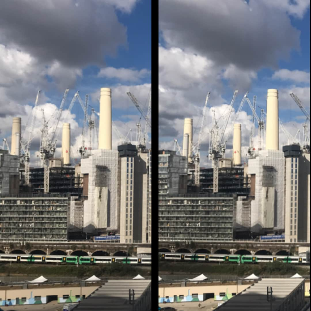 ブライアン・メイさんのインスタグラム写真 - (ブライアン・メイInstagram)「And yes - I did take a hyper stereo of this view of (apparently) the biggest building site in Europe. Trouble is .. it kinda had to be landscape format, and that doesn’t sit well in OWL territory - and even less well in Instagram Land. So this landscape stereo view comes out very small here. If you wanna see it better, you can SCREEN SHOT it, trim it, and view it with the phone turned sideways, or just zoom in if you’re viewing on a laptop .... OR ... swipe on your phone screen to see a cropped version which works better on IG.  If you view stereos cross-eyed, keep swiping to versions 3 and 4. Or you could just say “Screw it – I’m moving on!” Actually it’s too painful for me contrasting this scene with the world of our little foxes. Is the world that we are building becomes more like this concrete nightmare, what room is there in it for the wild animals with whom we used to share our lives? Bri」4月26日 11時28分 - brianmayforreal