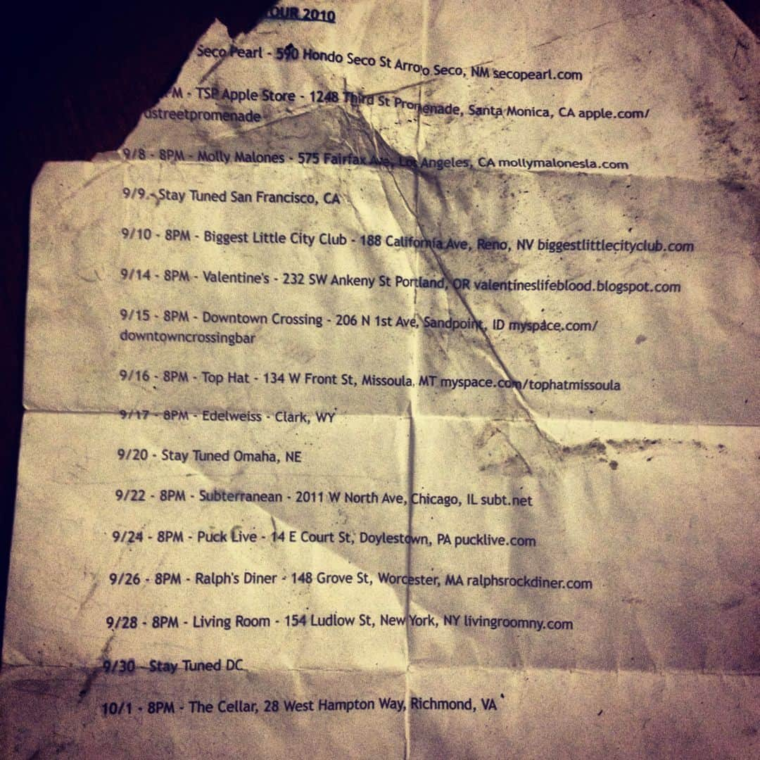 The Lumineersさんのインスタグラム写真 - (The LumineersInstagram)「Our tour routing list from a self booked tour from April, 8 years ago. #TBT」4月26日 4時14分 - thelumineers