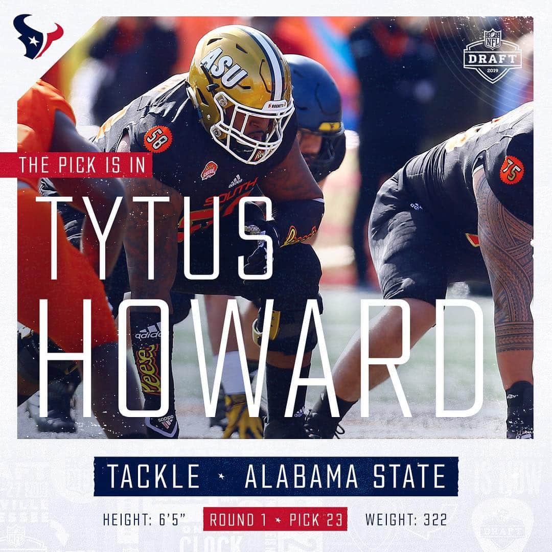 ヒューストン・テキサンズさんのインスタグラム写真 - (ヒューストン・テキサンズInstagram)「With the 23rd pick in the 2019 #NFLDraft, the #Texans select Alabama State T Tytus Howard. #TexansDraft #WeAreTexans」4月26日 12時02分 - houstontexans